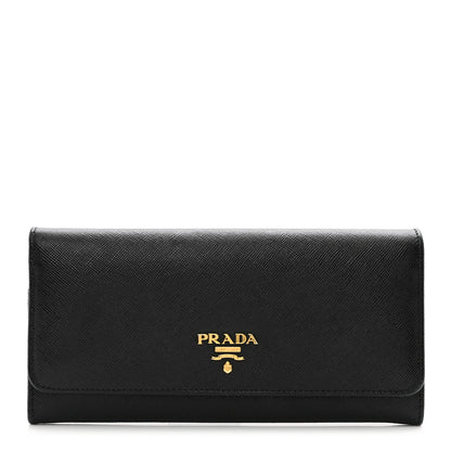 Prada Saffiano Metal Continental Flap Wallet Black 1 of 9