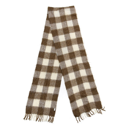 Gucci Wool Fringed Checked Knitted Scarf Brown 2 of 3