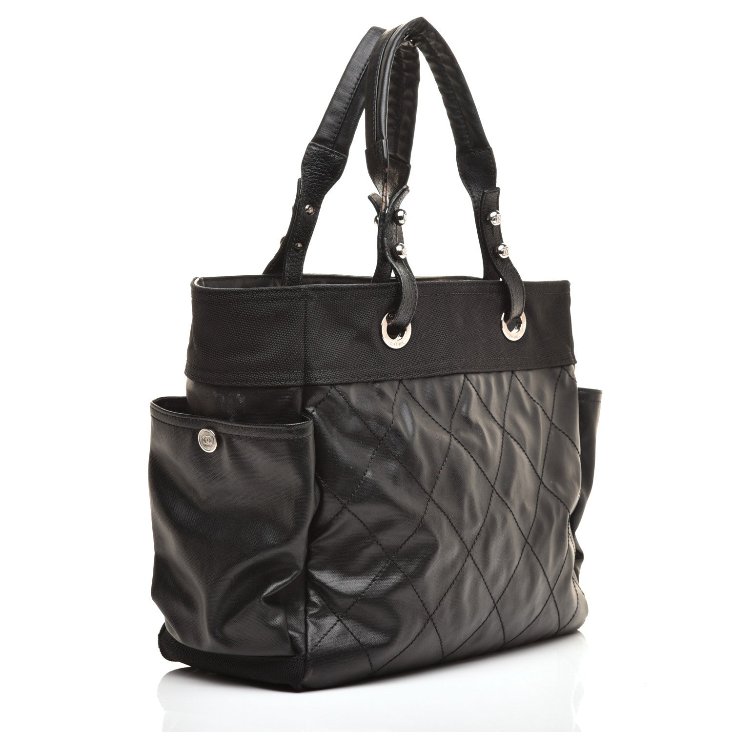 Chanel Coated Canvas Quilted Large Paris Biarritz Tote Black 3 of 11