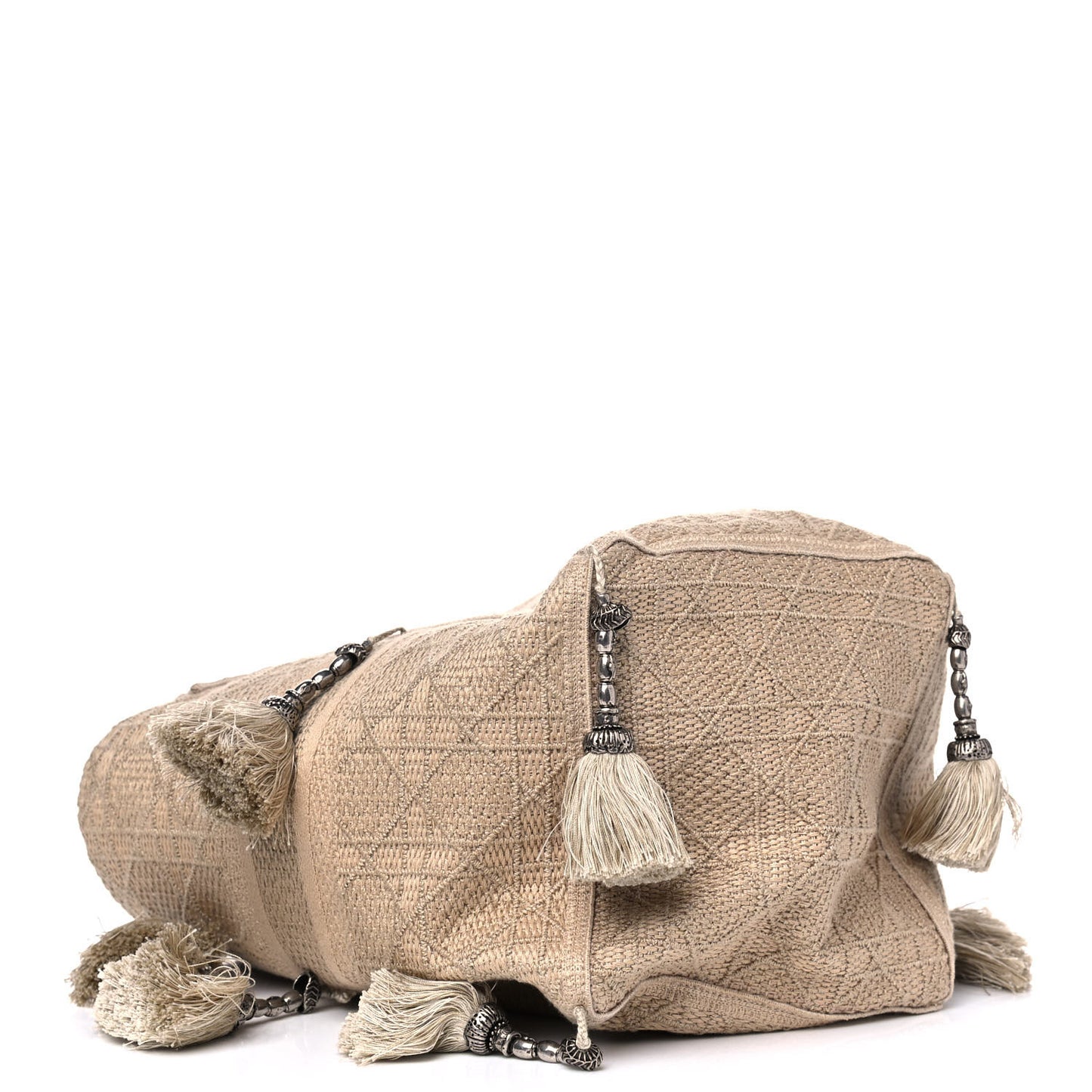 Canvas Embroidered D-Bubble Bucket Bag Beige