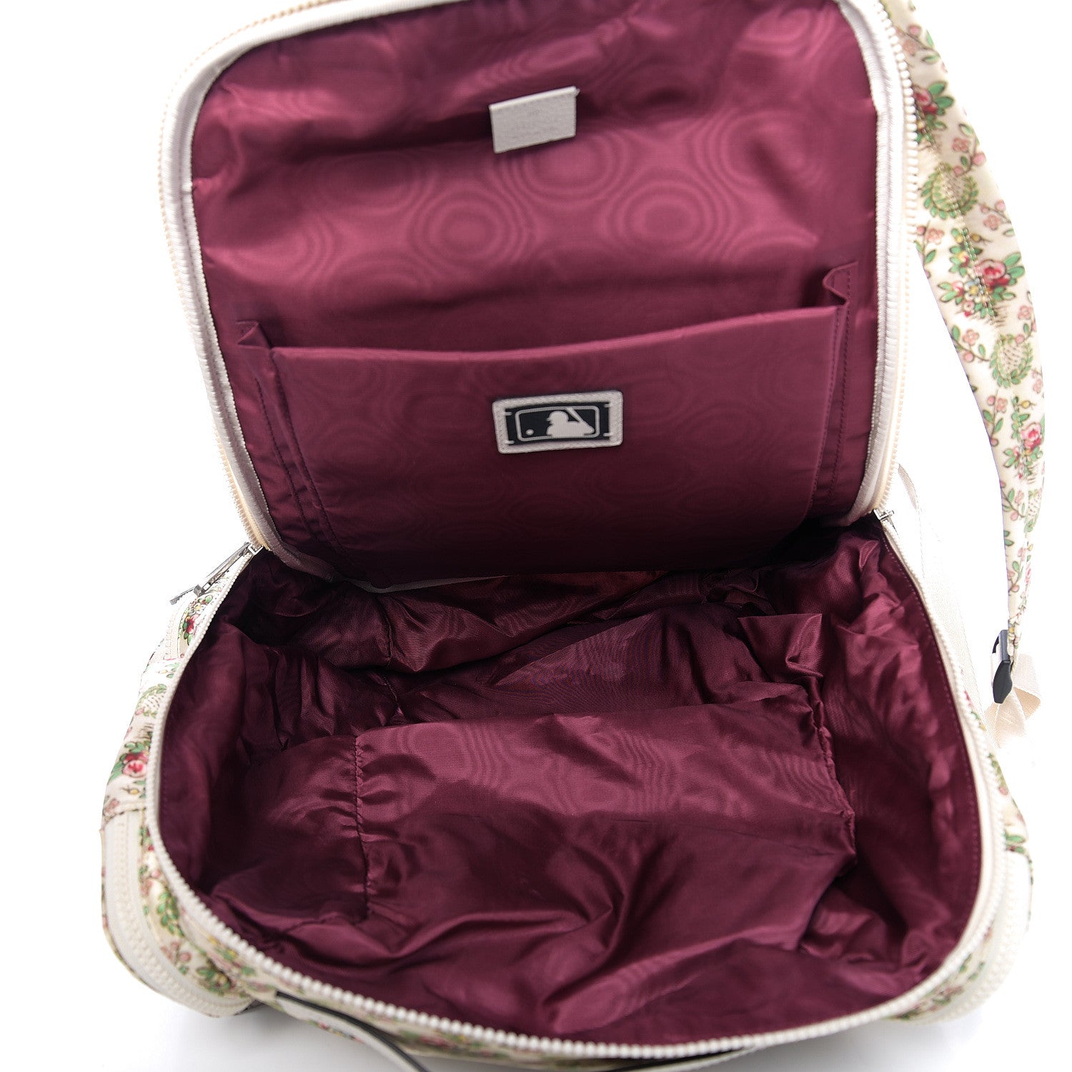 Gucci X MLB Satin Floral Print NY Yankees Patch Backpack Ivory Green 4 of 10