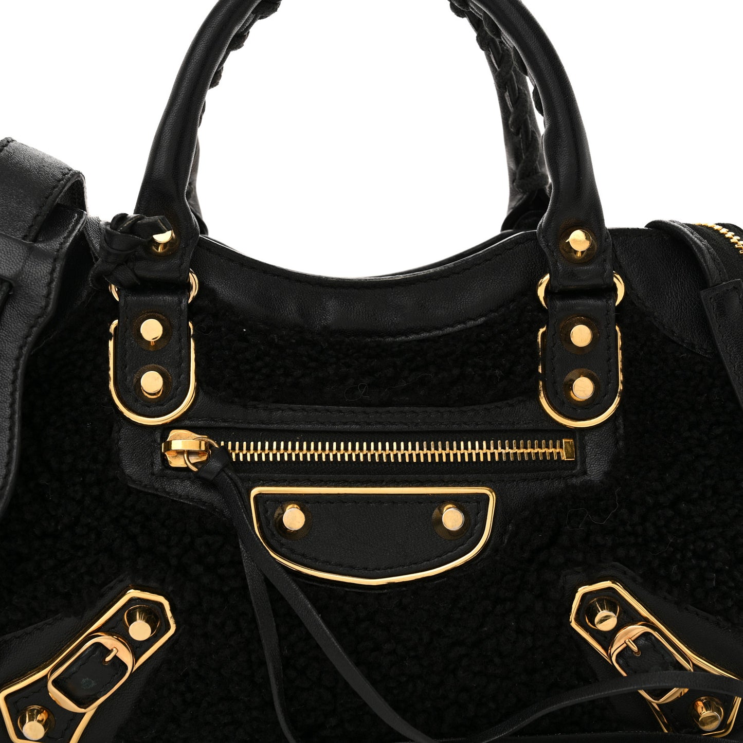 Shearling Gold Metallic Edge Hardware Mini City Black