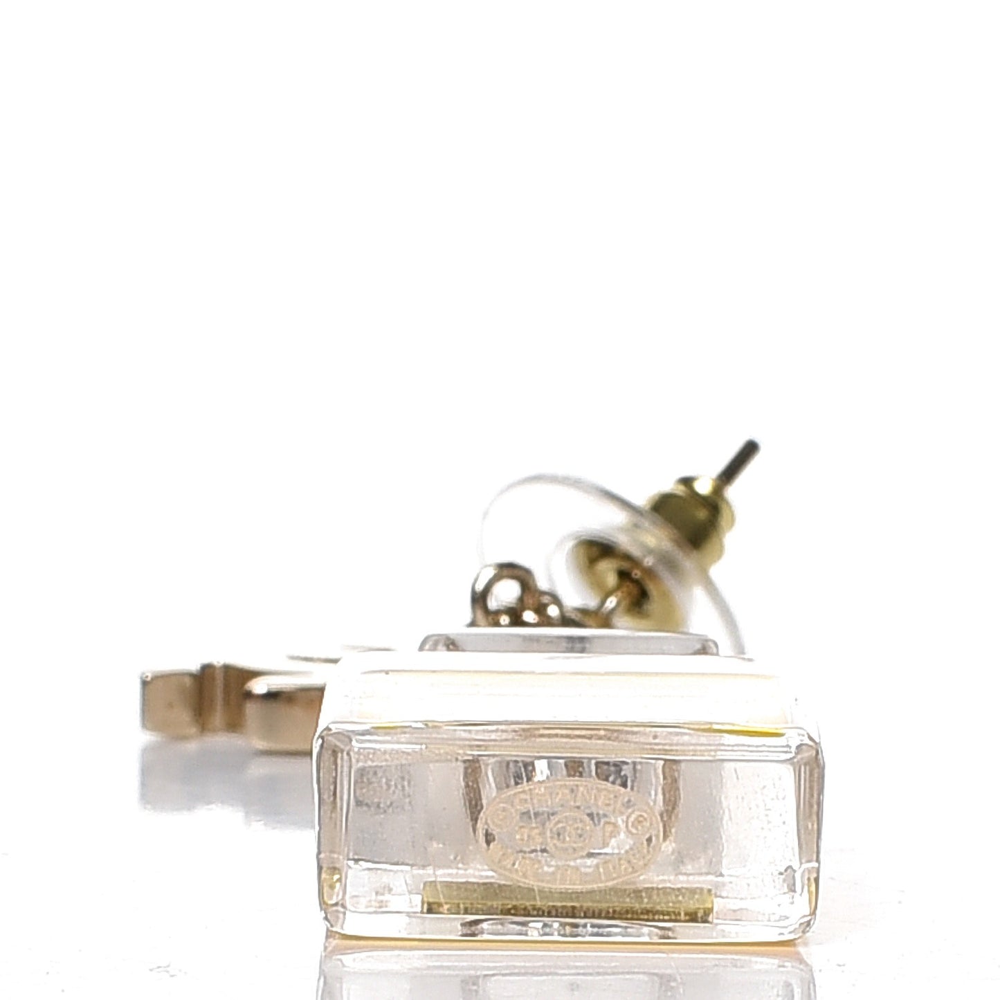 N°5 Perfume Bottle CC Drop Earrings Gold
