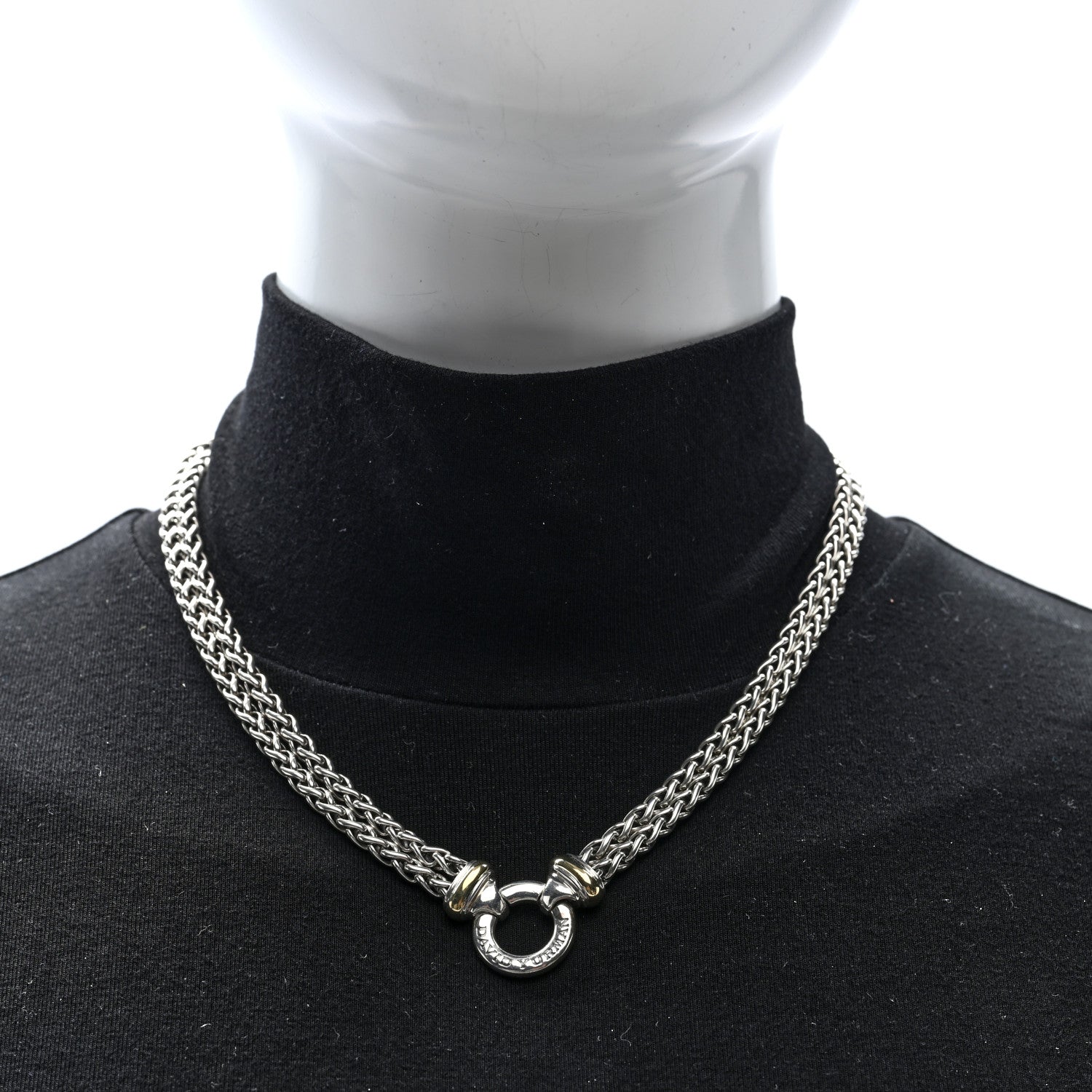 David Yurman Sterling Silver 18K Yellow Gold 8mm Double Wheat Chain Necklace 2 of 4