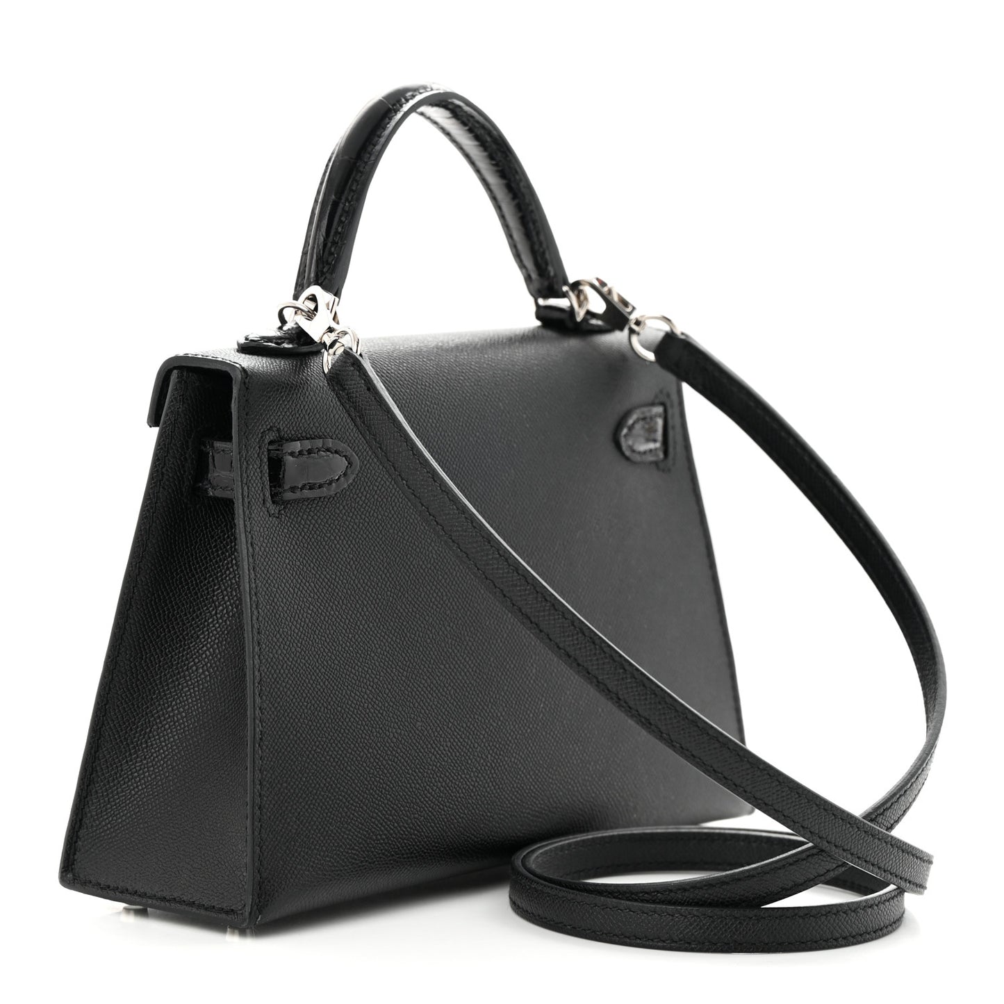 Madame Calfskin Shiny Alligator Mini Kelly Sellier Touch 20 Black