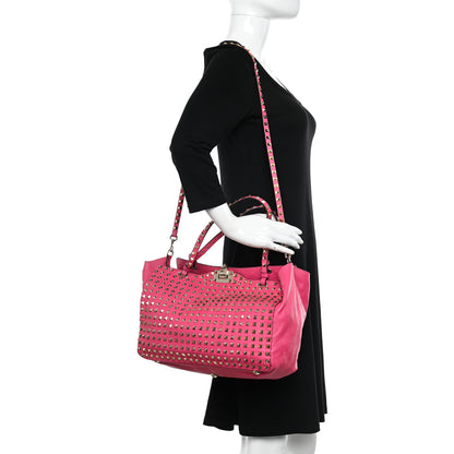 Valentino Garavani Vitello Medium Rockstud All Over Tote Pop Fuxia 2 of 18