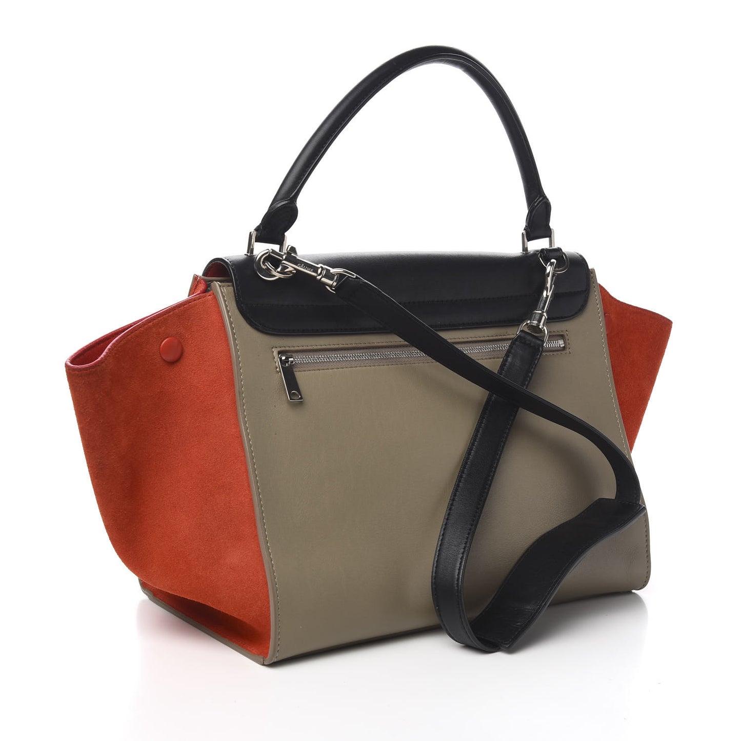 Smooth Calfskin Suede Medium Tri-Color Trapeze Orange