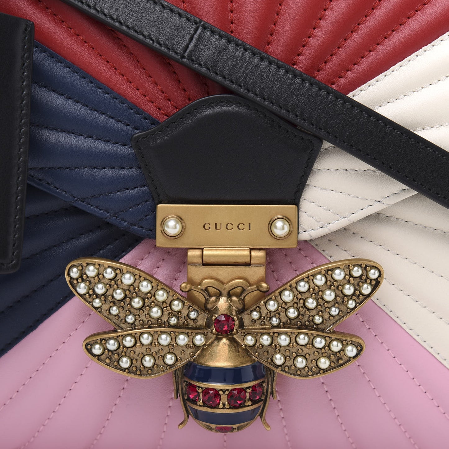 Calfskin Bamboo Trapuntata Queen Margaret Top Handle Bag Blue Agata Hibiscus Red Mystic White Sugar Pink