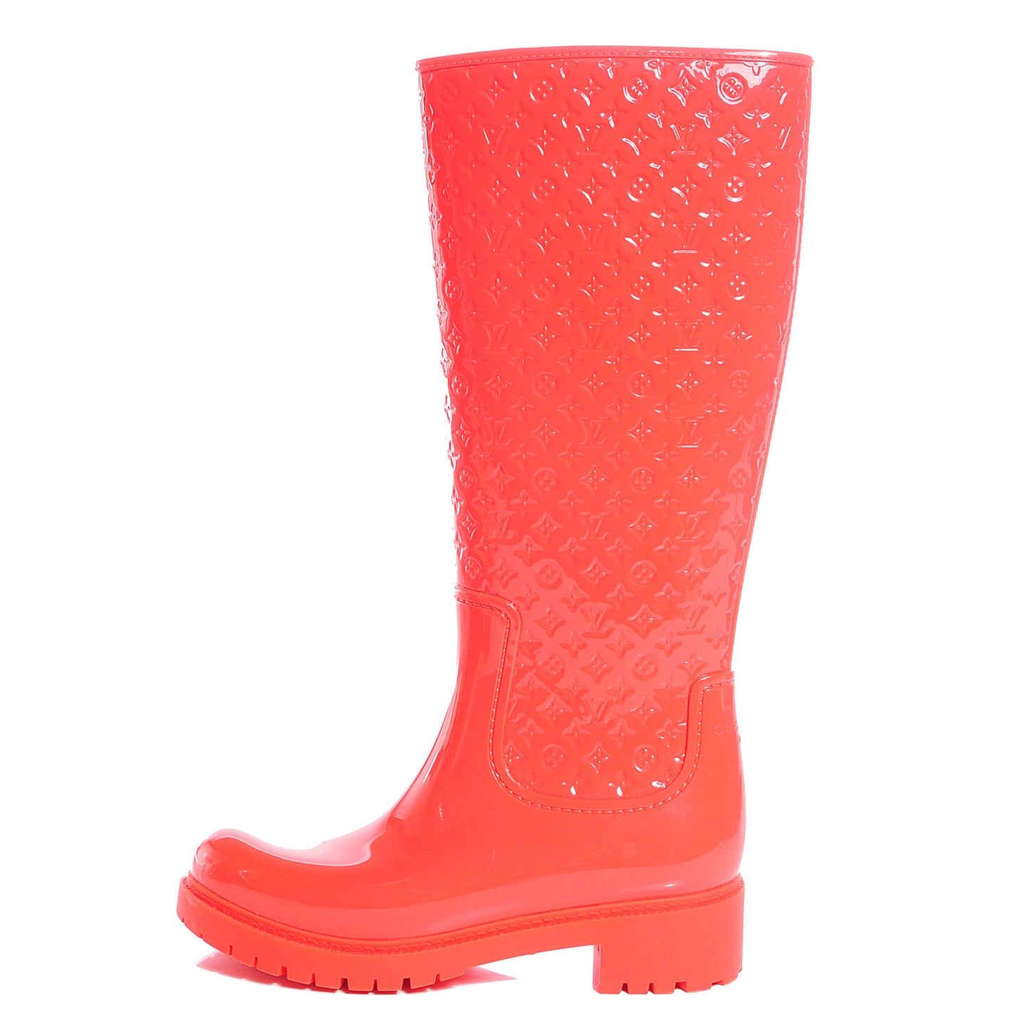 Rubber Embossed Monogram Splash Rain Boots 36 Coral