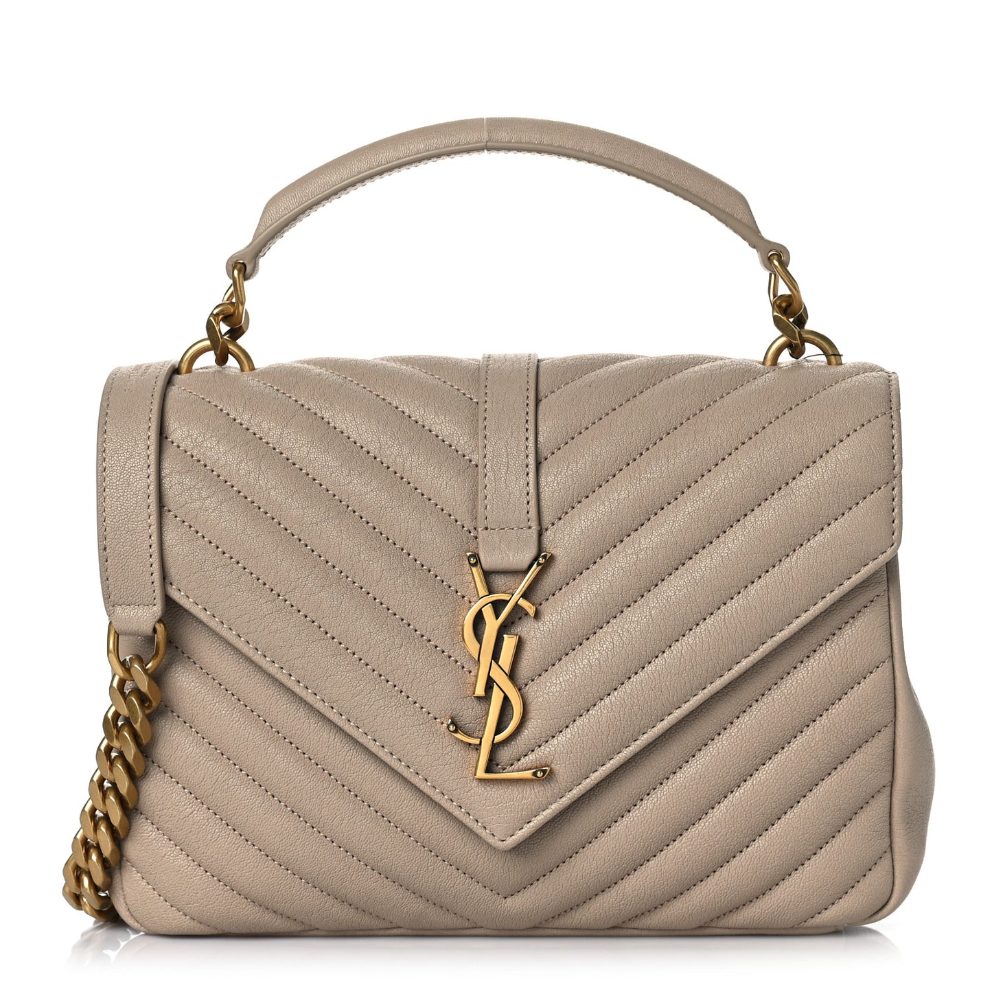 Sheepskin Matelasse Chevron Monogram Medium College Bag Dark Beige