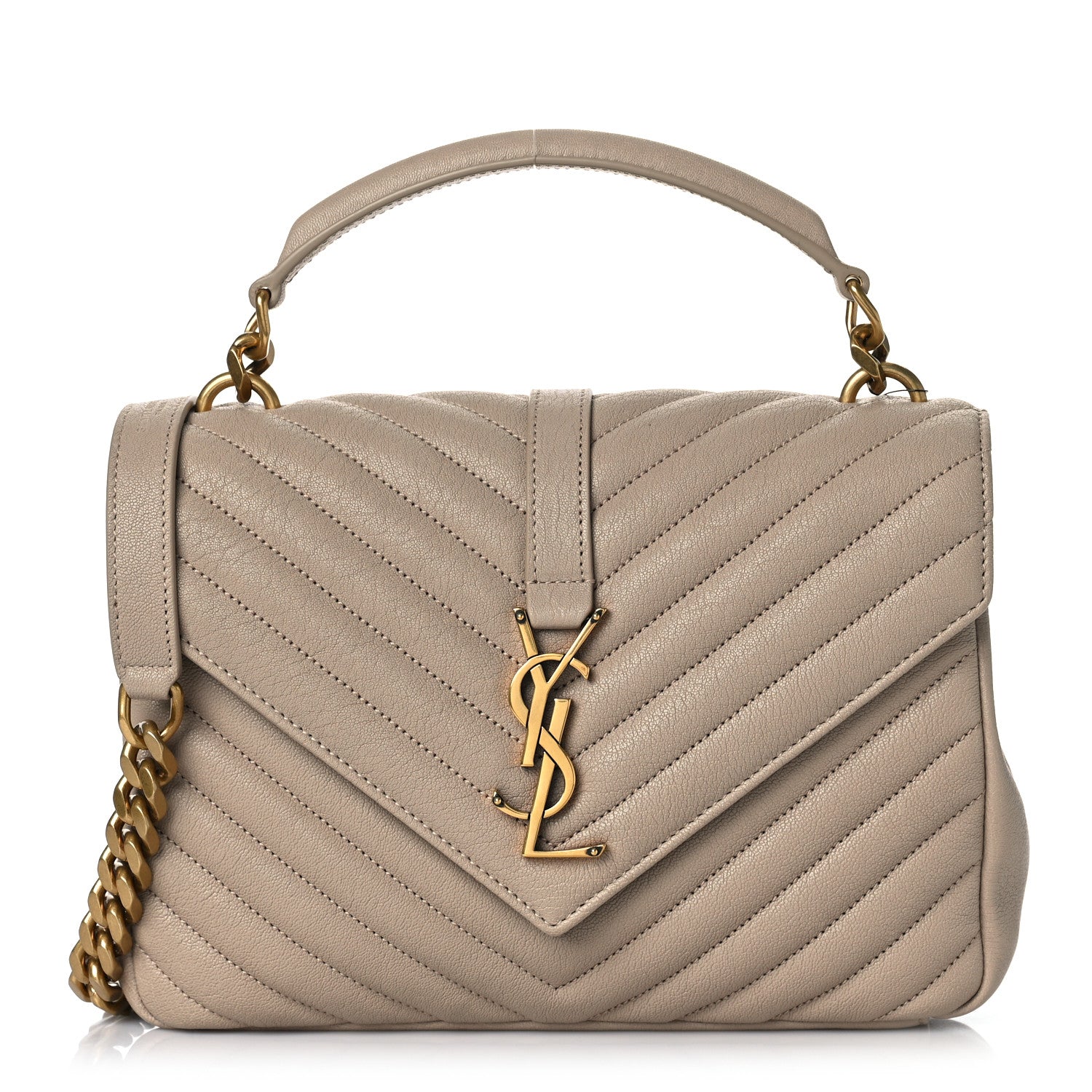 Saint Laurent Sheepskin Matelasse Chevron Monogram Medium College Bag Dark Beige 1 of 9