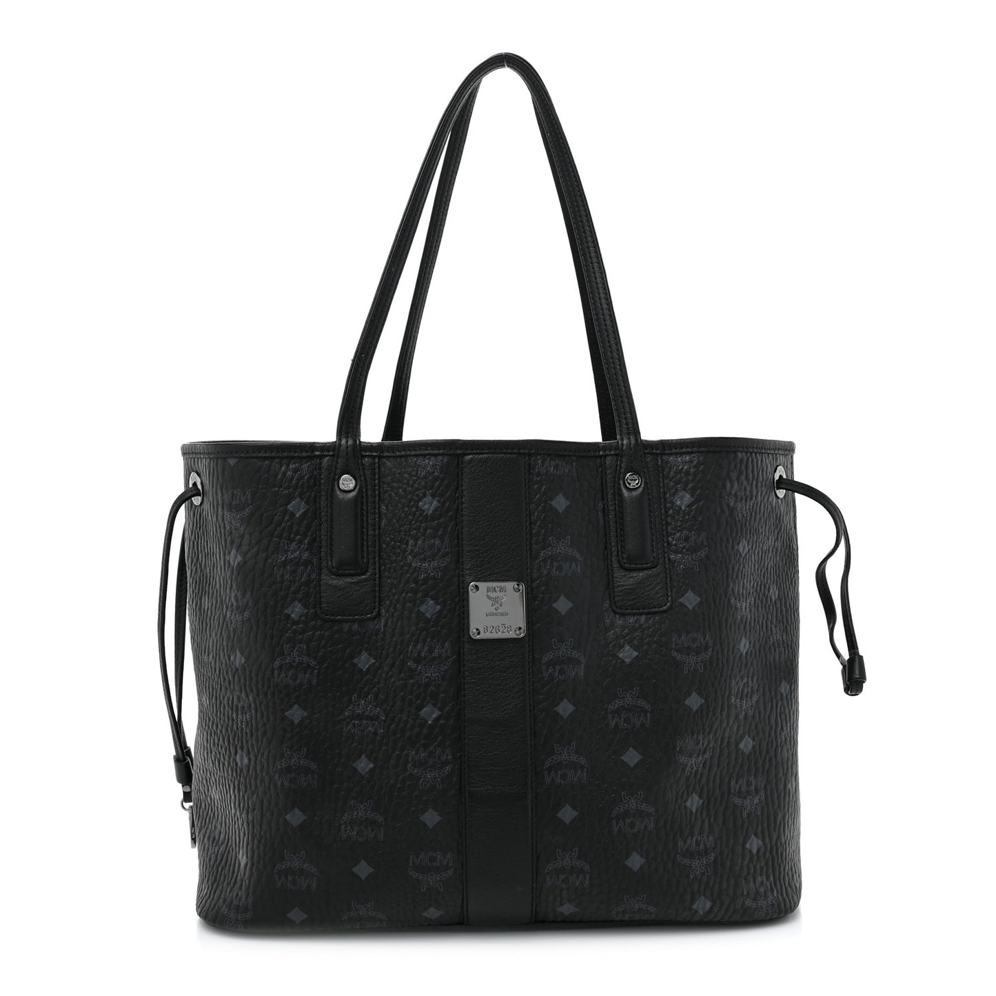 Grained Calfskin Visetos Medium Liz Reversible Shopper Tote Black
