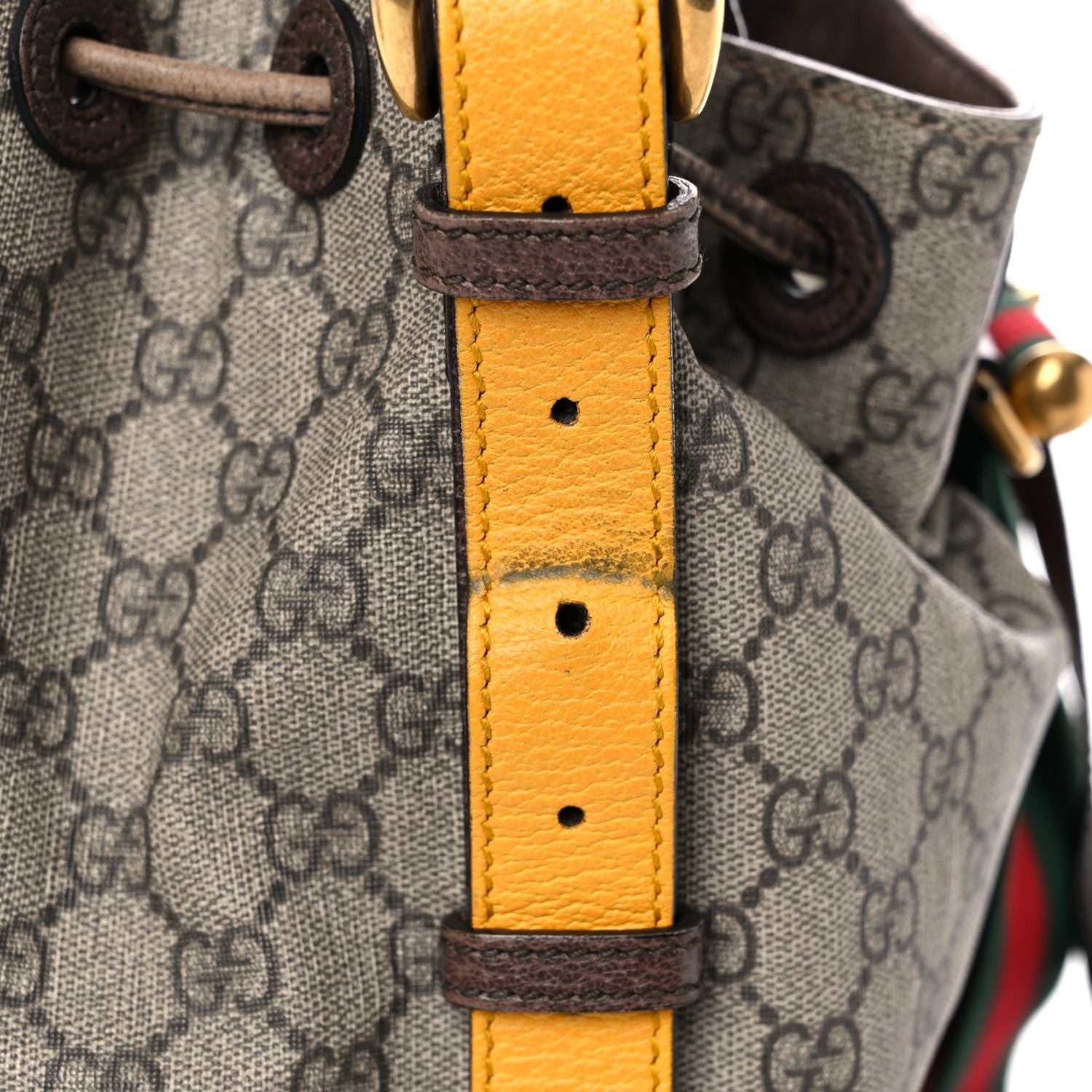 Gucci GG Supreme Monogram Neo Vintage Drawstring Bucket Backpack Beige New Acero Crop 25 of 31