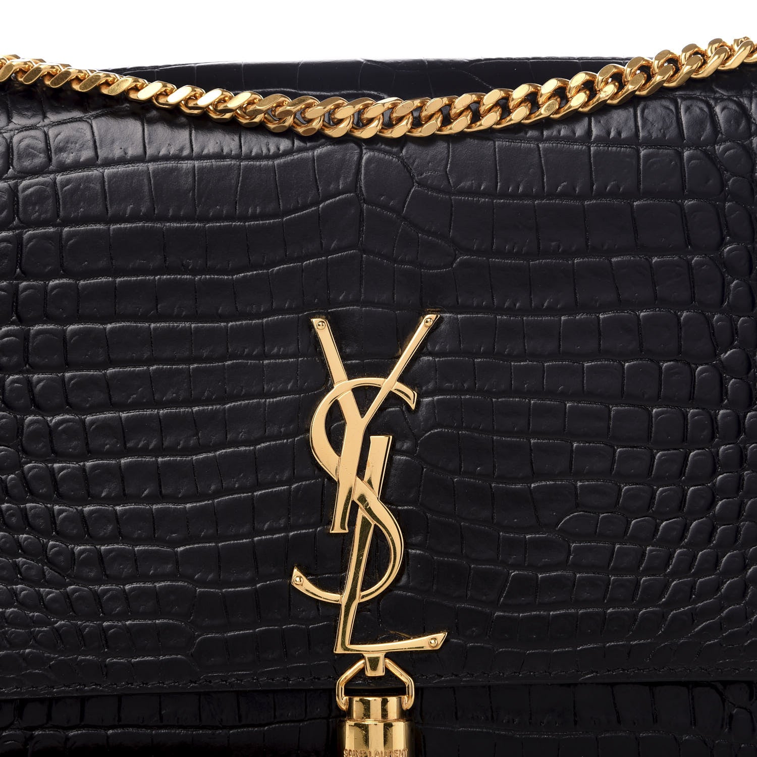 Saint Laurent Calfskin Crocodile Embossed Medium Classic Monogram Kate Tassel Satchel Black 8 of 8