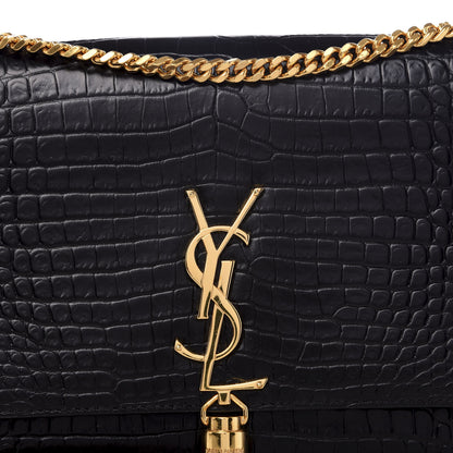 Saint Laurent Calfskin Crocodile Embossed Medium Classic Monogram Kate Tassel Satchel Black 8 of 8