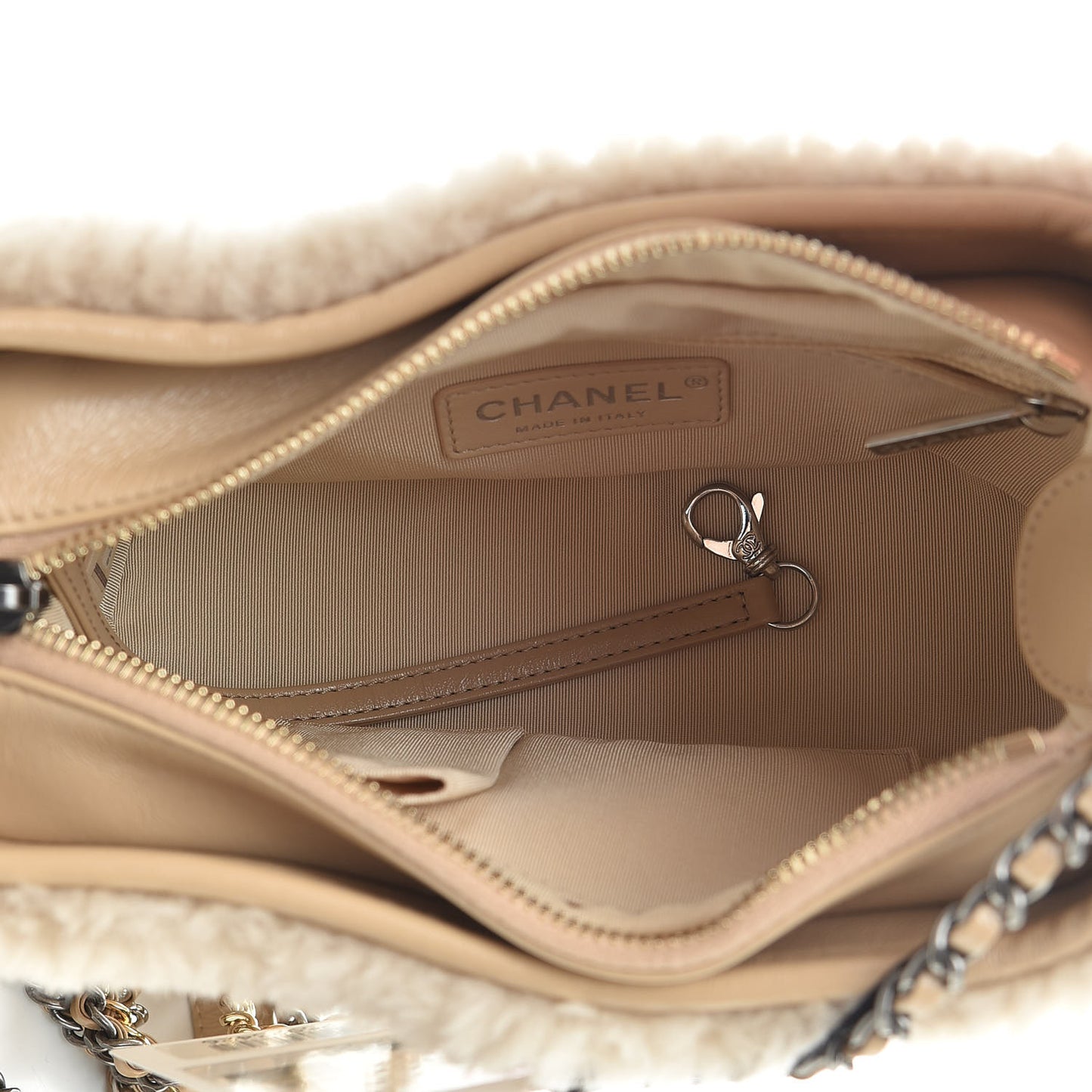 Shearling Small Gabrielle Hobo Dark Beige