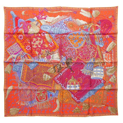 Hermes Silk Cavaliers du Caucase Scarf 90 Orange Fuchsia Parme 1 of 9