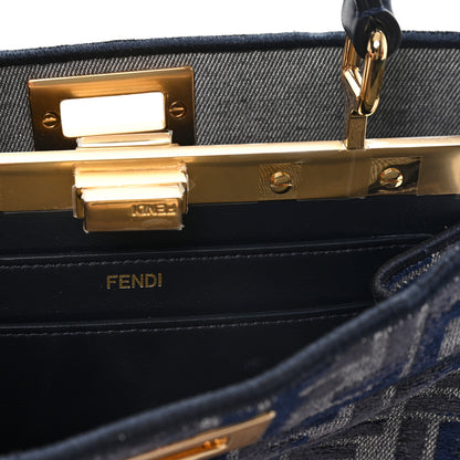 Fendi Chenille Vitello Seta FF Small Peekaboo I SEE U Satchel Grigio Blue Notte 6 of 12
