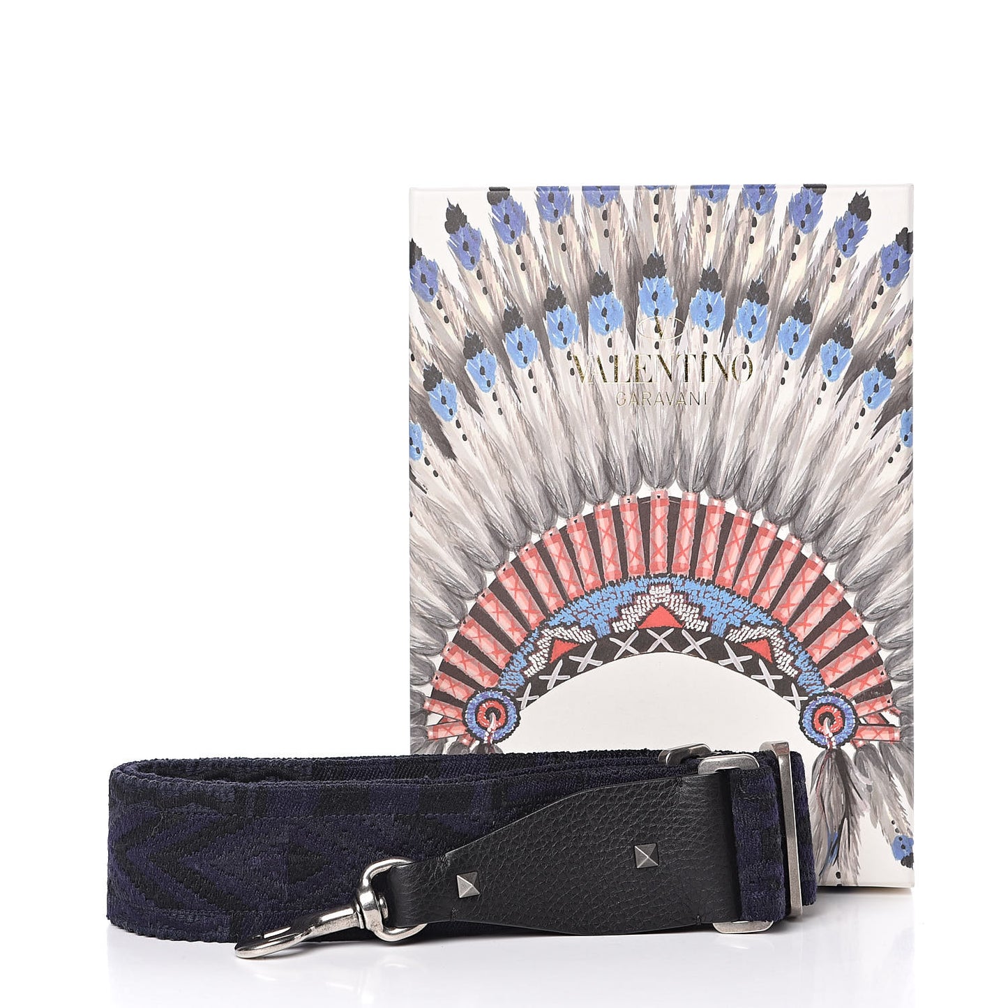 Canvas Geometric Embroidered Rockstud Guitar Strap Black Blue