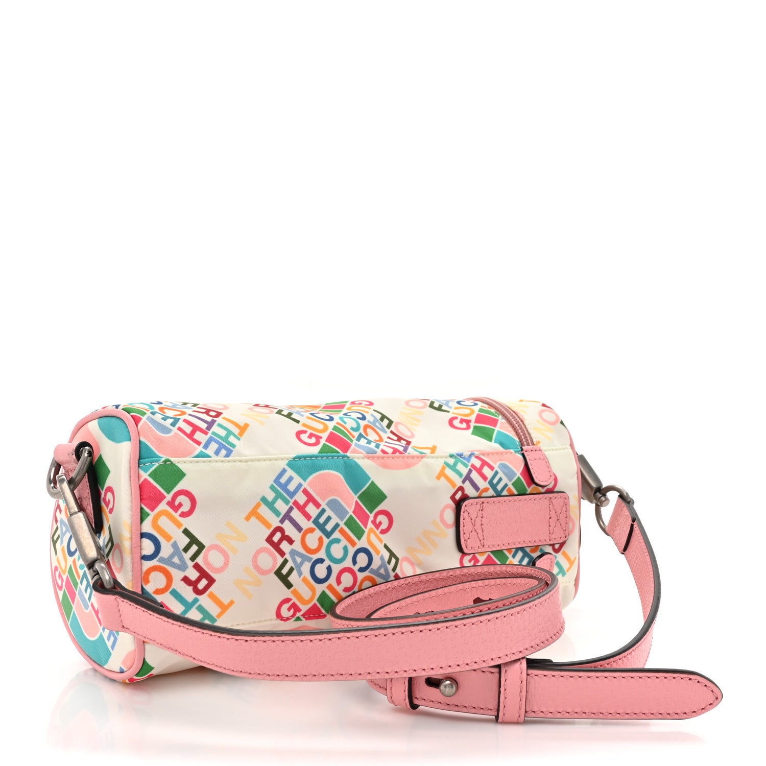 Gucci X THE NORTH FACE Econyl Nylon Barrel Shoulder Bag Ivory Turquoise Wild Rose 3 of 12
