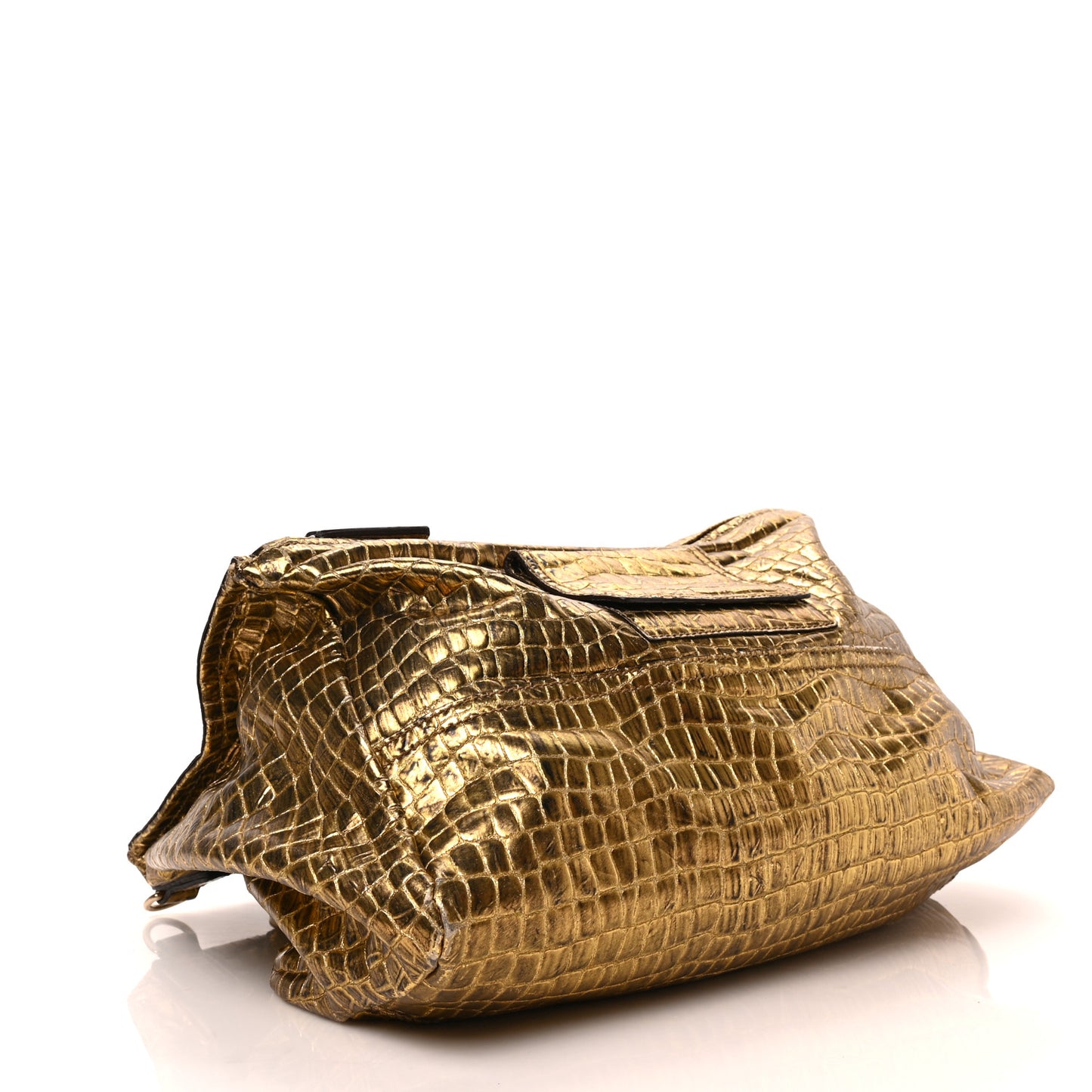 Metallic Calfskin Crocodile Embossed Medium Pandora Gold