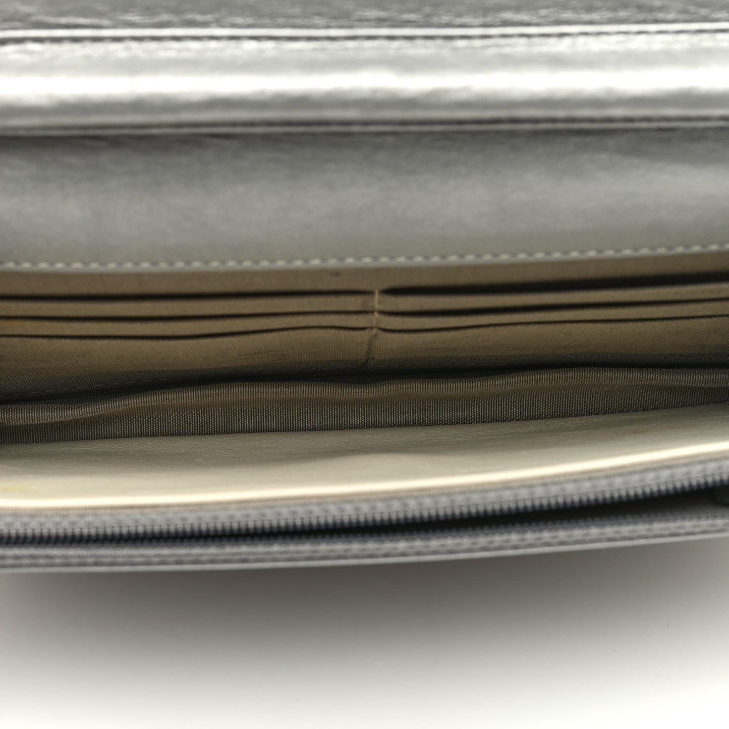 Metallic Aged Calfskin Quilted Wallet on Chain WOC Silver