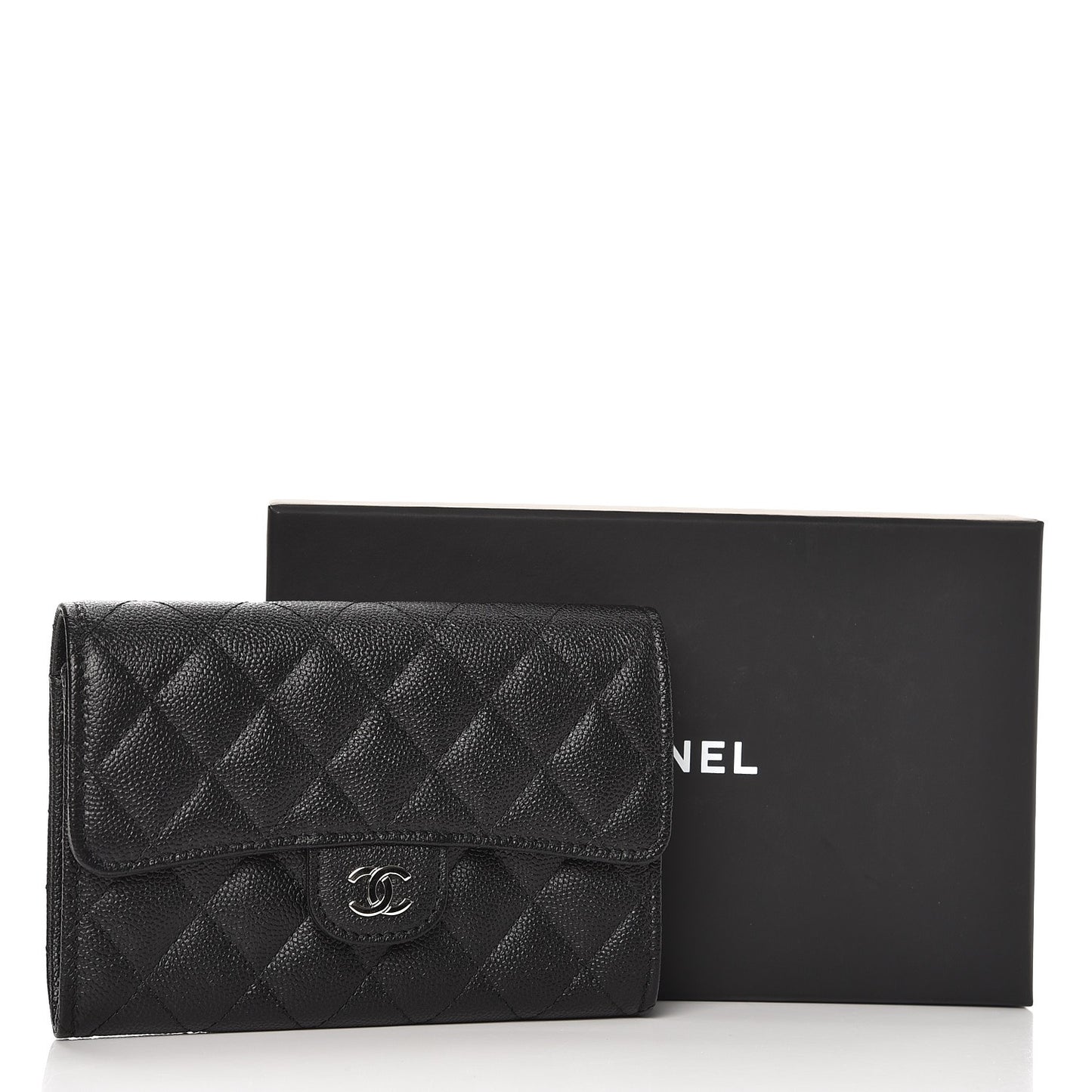 Caviar Quilted Medium Flap Wallet Black