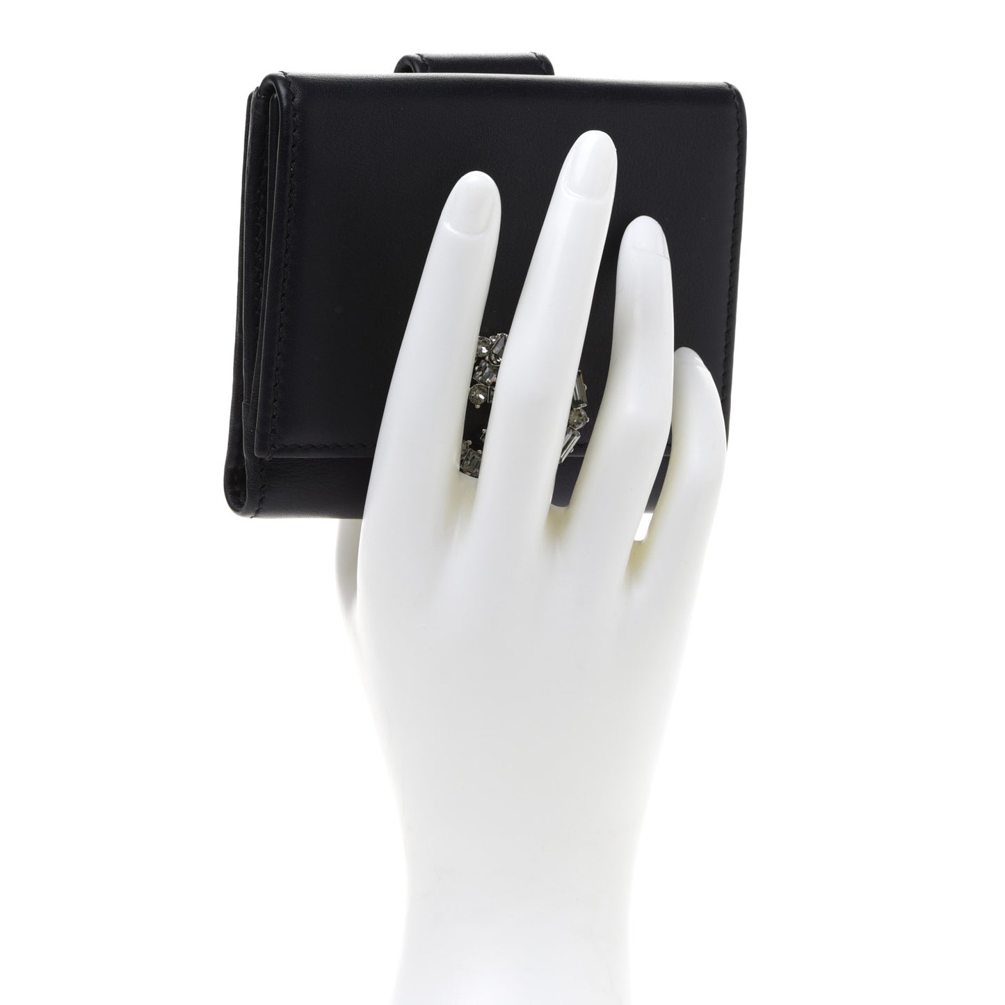 Calfskin Swarovski Crystal Mini GG Sparkling French Flap Wallet Black