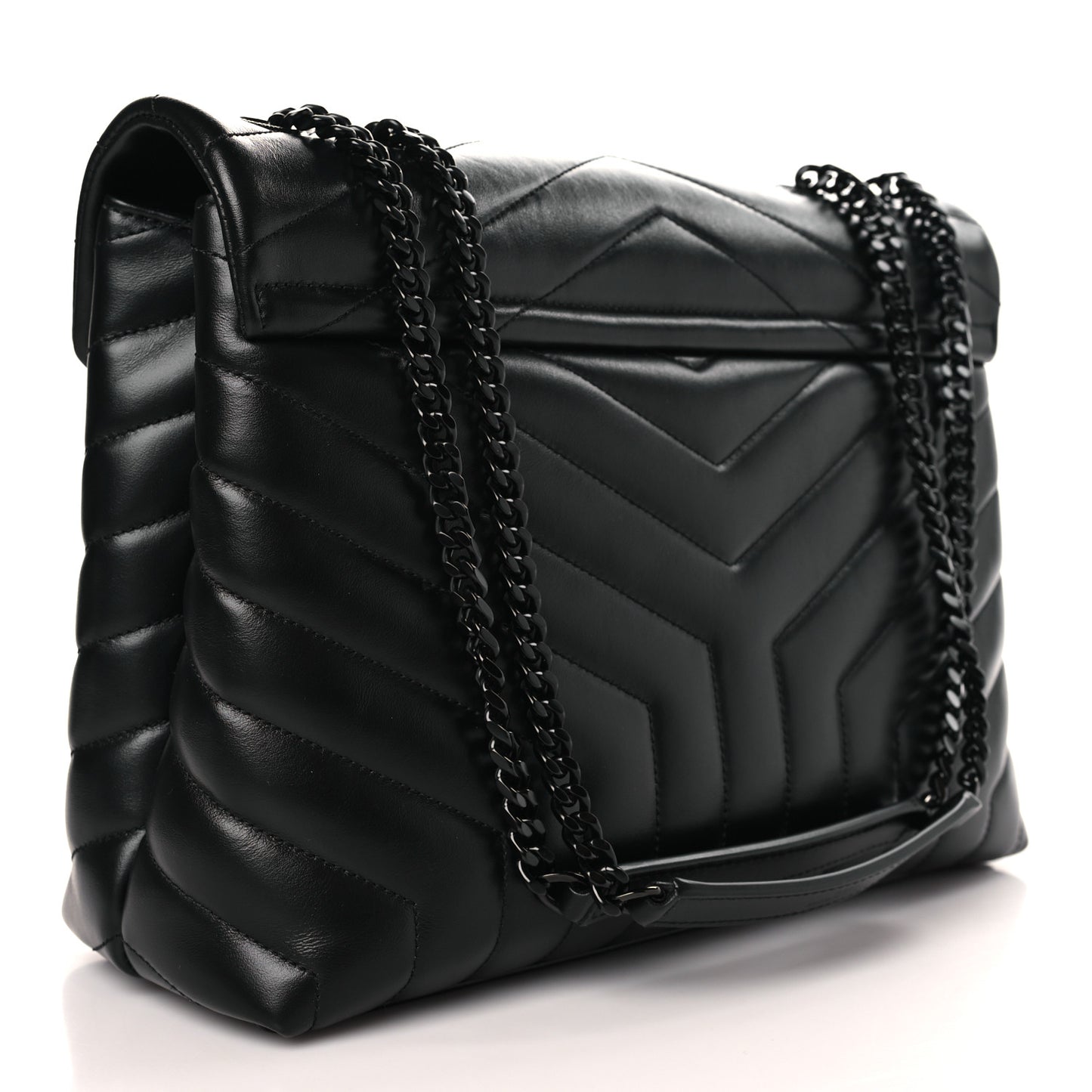 Calfskin Y Quilted Monogram Monochrome Medium Loulou Chain Satchel Black