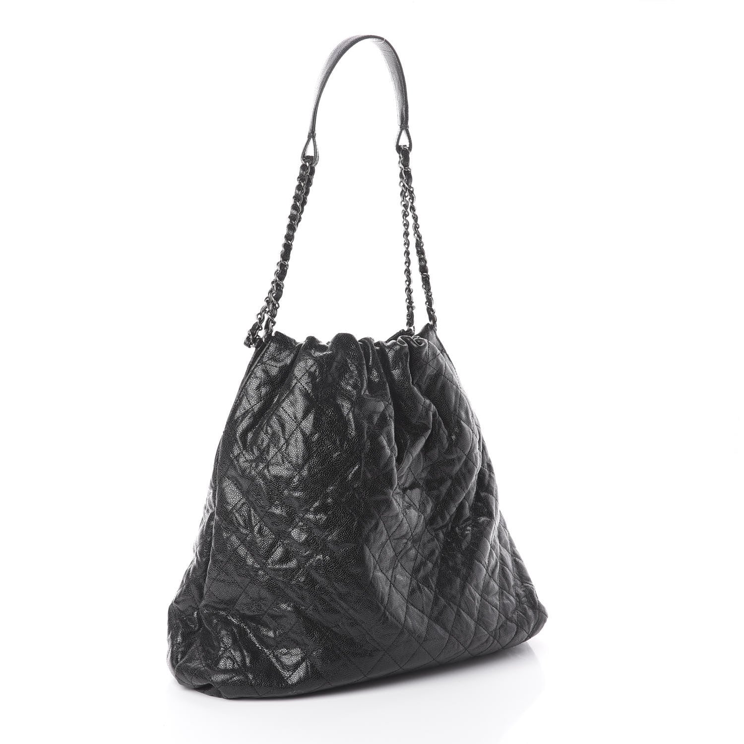 Chanel Distressed Glazed Caviar Quilted Large Elastic Tote Black 2 of 9