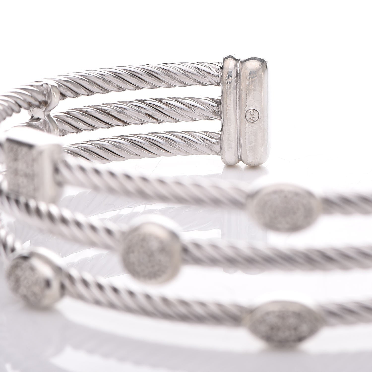 David Yurman Sterling Silver Diamond Three Row Confetti Cuff Bracelet 5 of 5