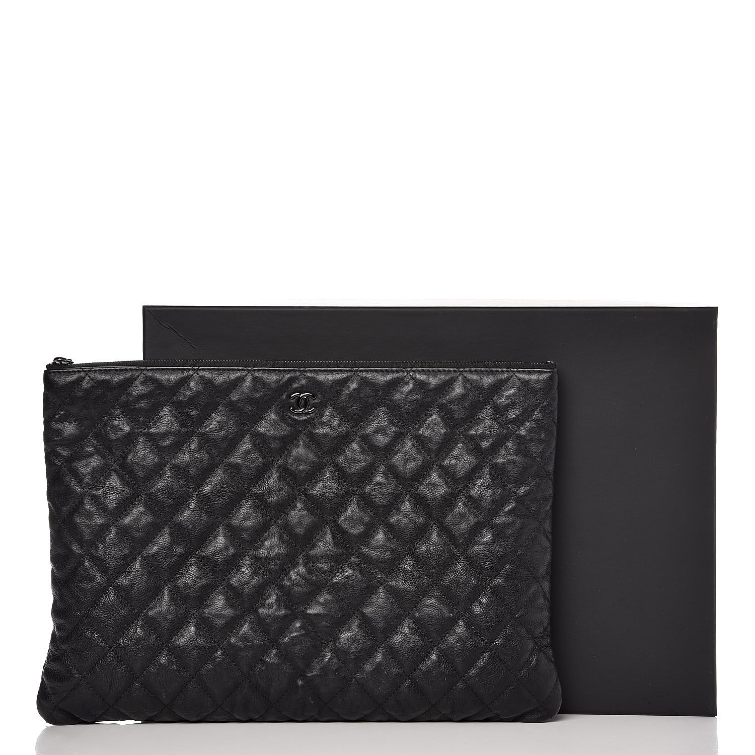 Chanel Crumpled Calfskin Quilted Large Cosmetic Case So Black 9 of 9