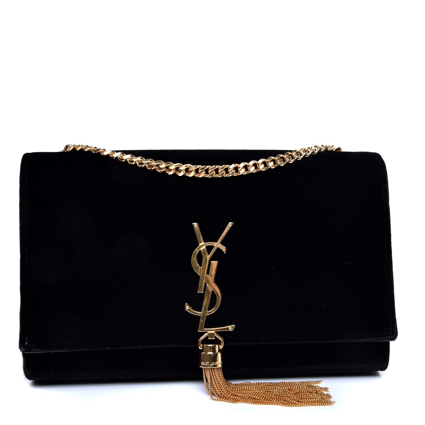 Velvet Medium Monogram Kate Tassel Shoulder Bag Black