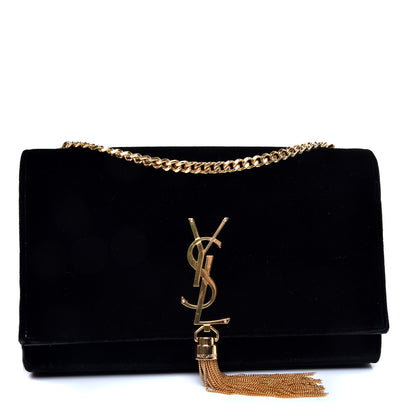 Saint Laurent Velvet Medium Monogram Kate Tassel Shoulder Bag Black 1 of 11