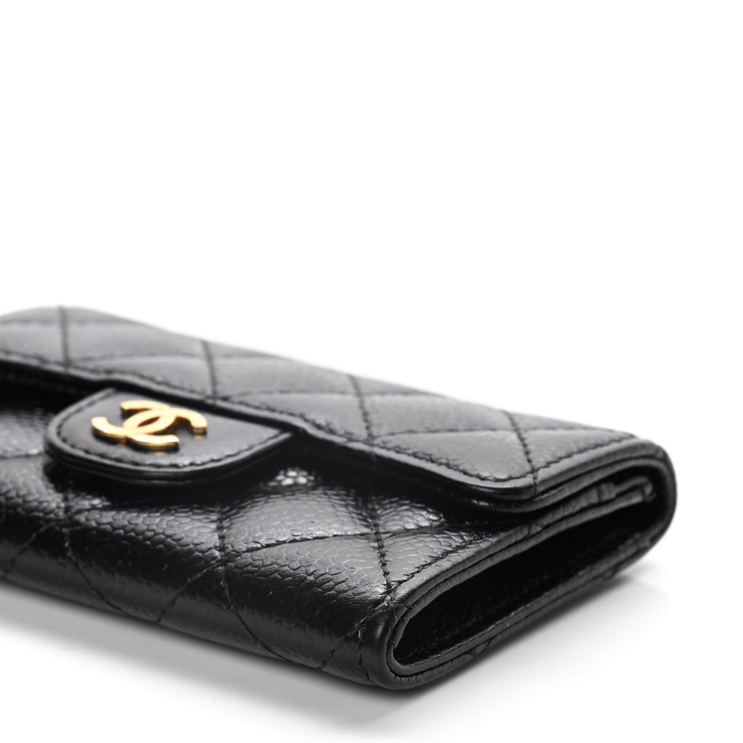 Caviar Quilted Flap Card Holder Black