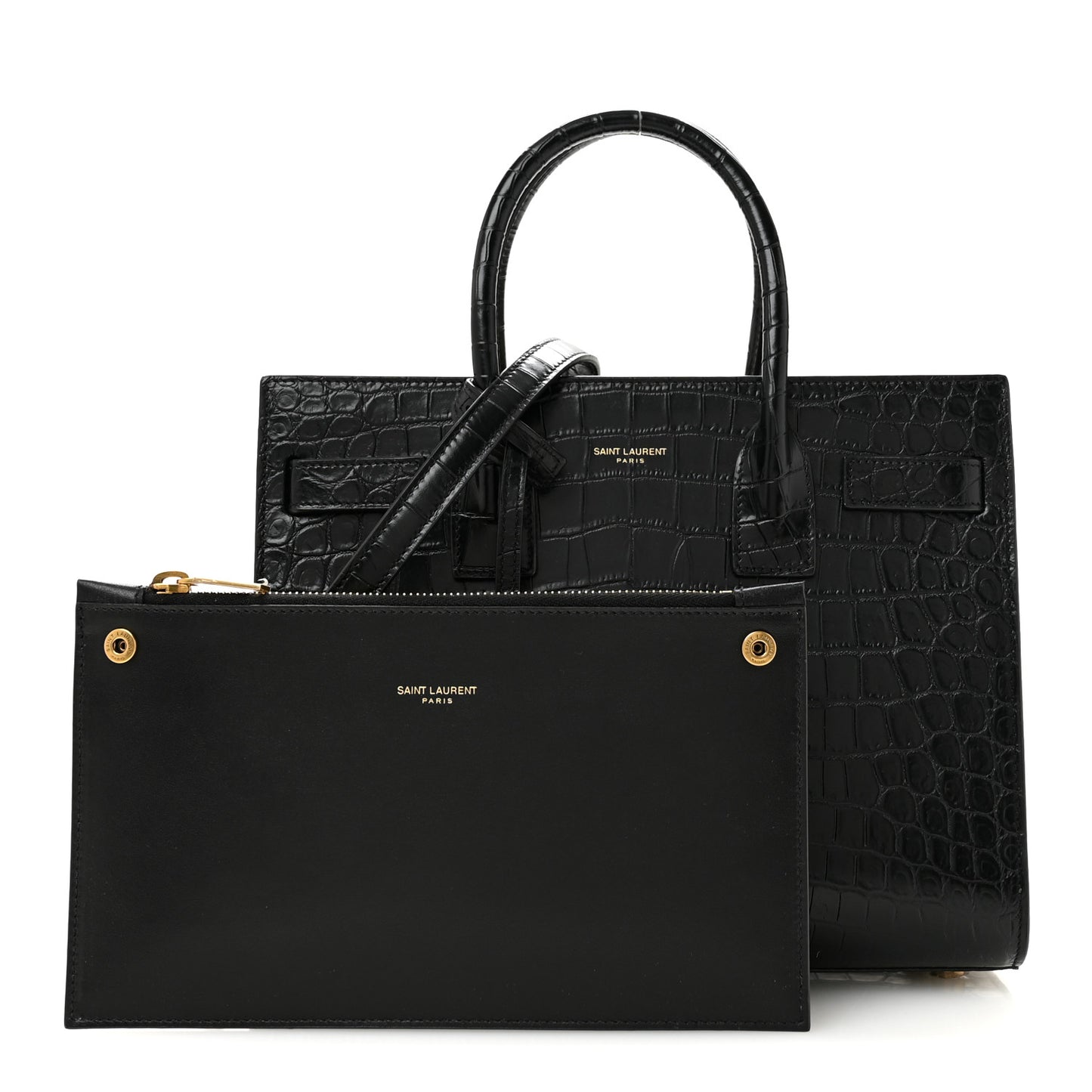 Calfskin Crocodile Embossed Baby Sac De Jour Black