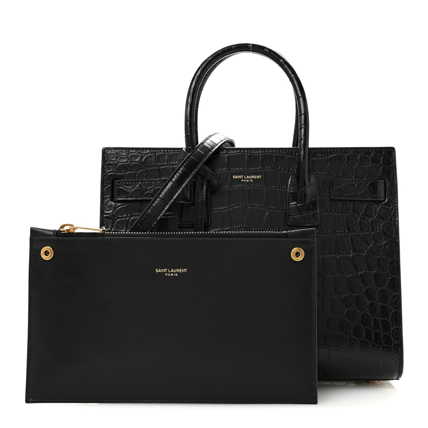 Saint Laurent Calfskin Crocodile Embossed Baby Sac De Jour Black 3 of 12