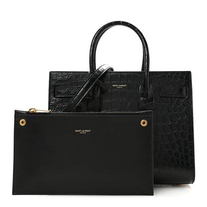 Saint Laurent Calfskin Crocodile Embossed Baby Sac De Jour Black 3 of 12