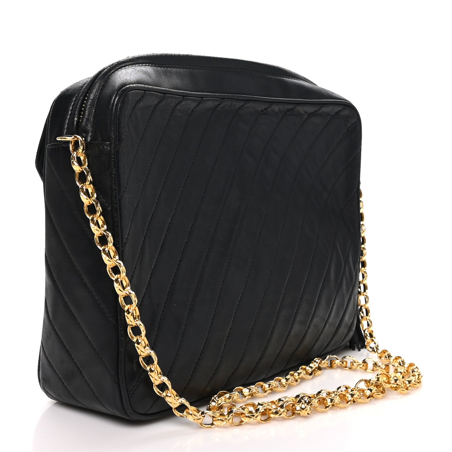 Chanel Lambskin Diagonal Quilted Tassel Camera Bag Black 3 of 11