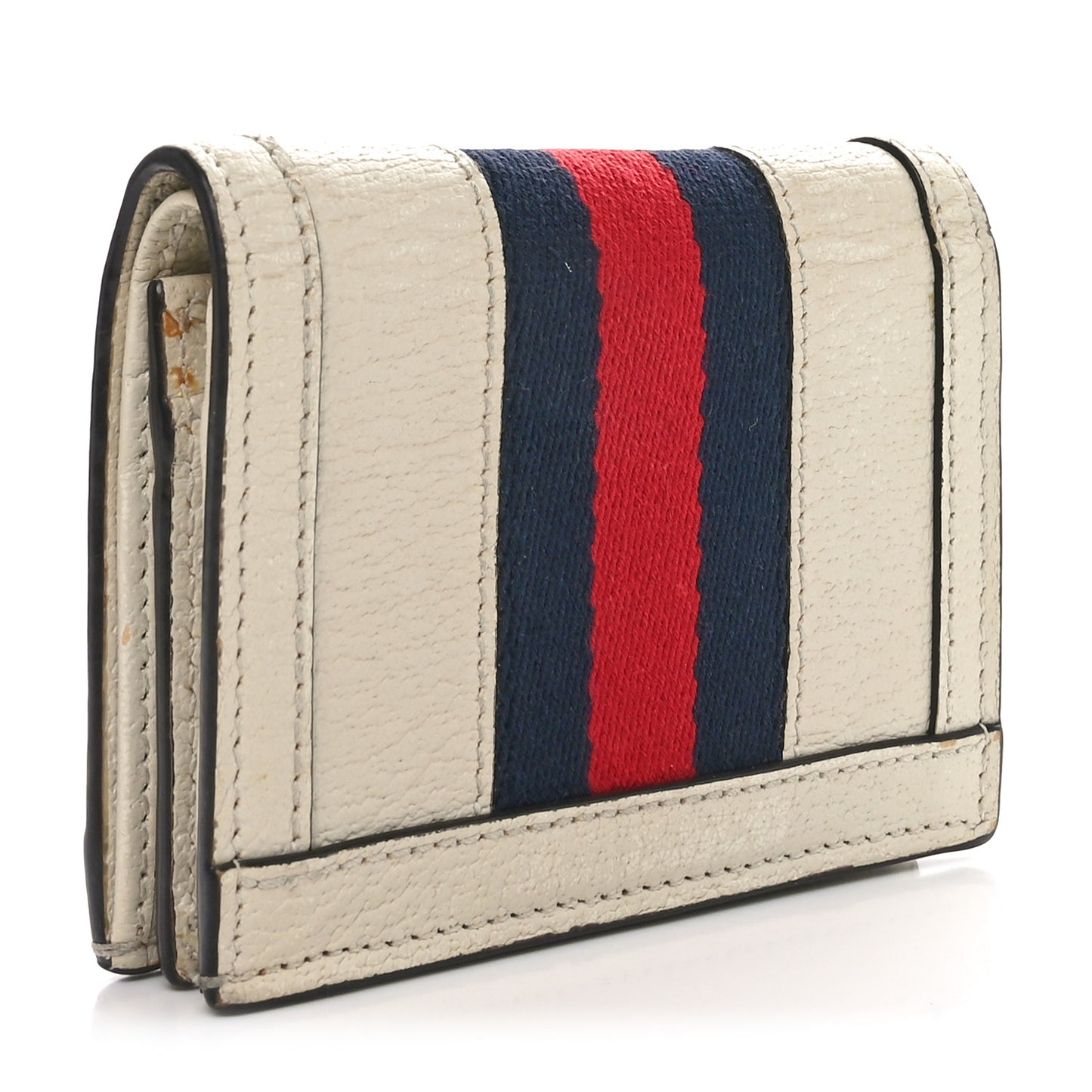 Textured Calfskin Web Ophidia Card Case Mystic White