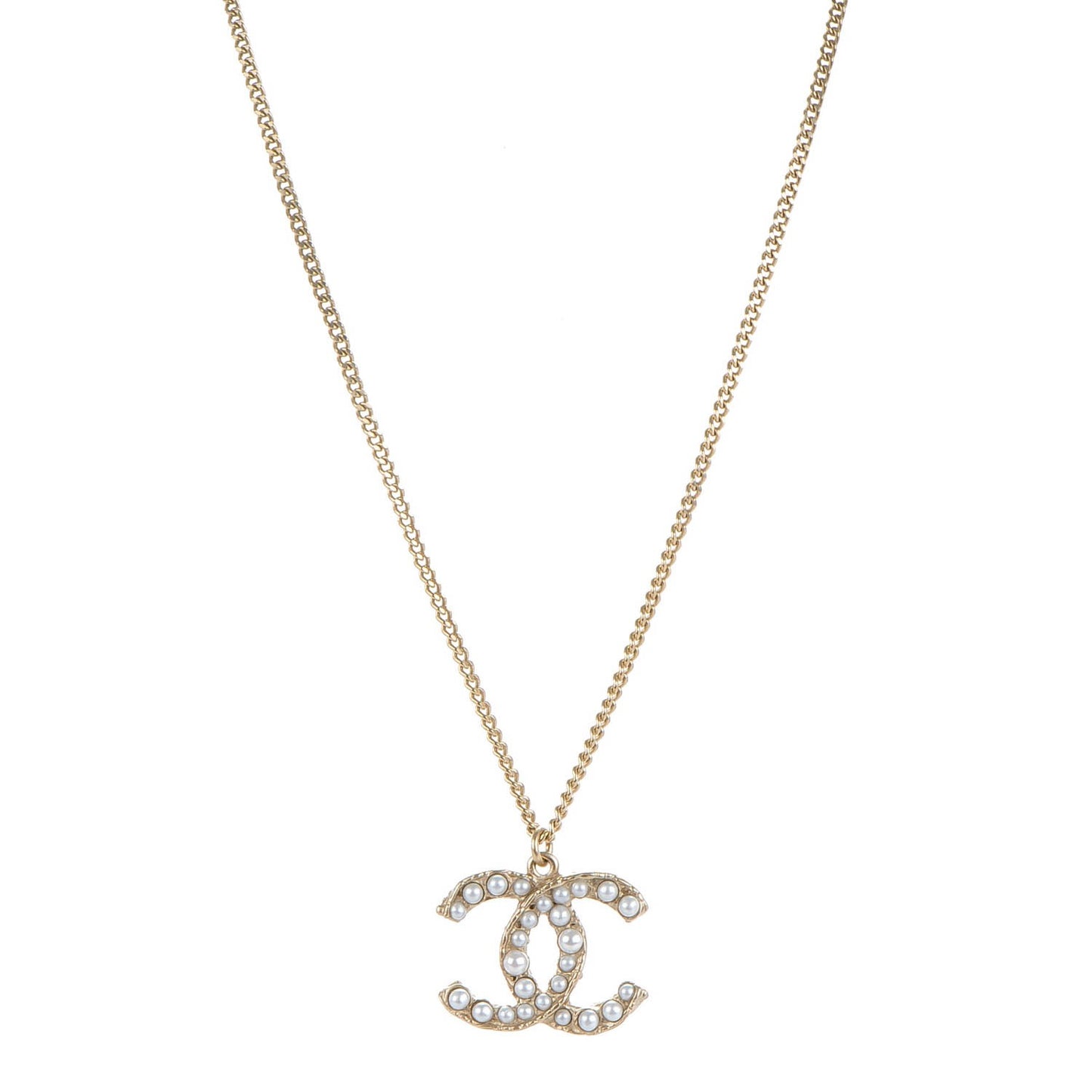 Pearl CC Pendant Long Necklace Light Gold