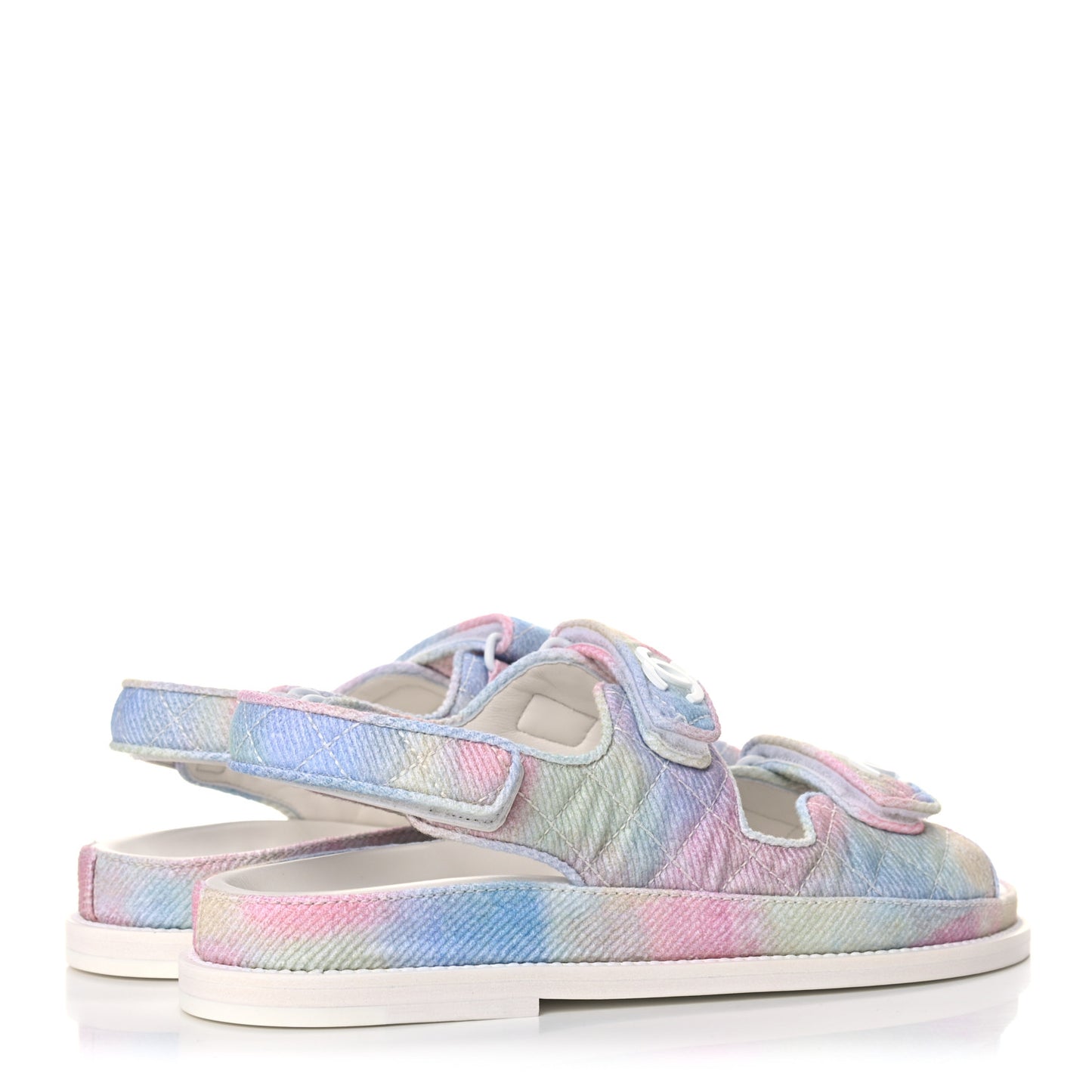 Printed Fabric Quilted Dad Sandals 38 Green Pink Blue