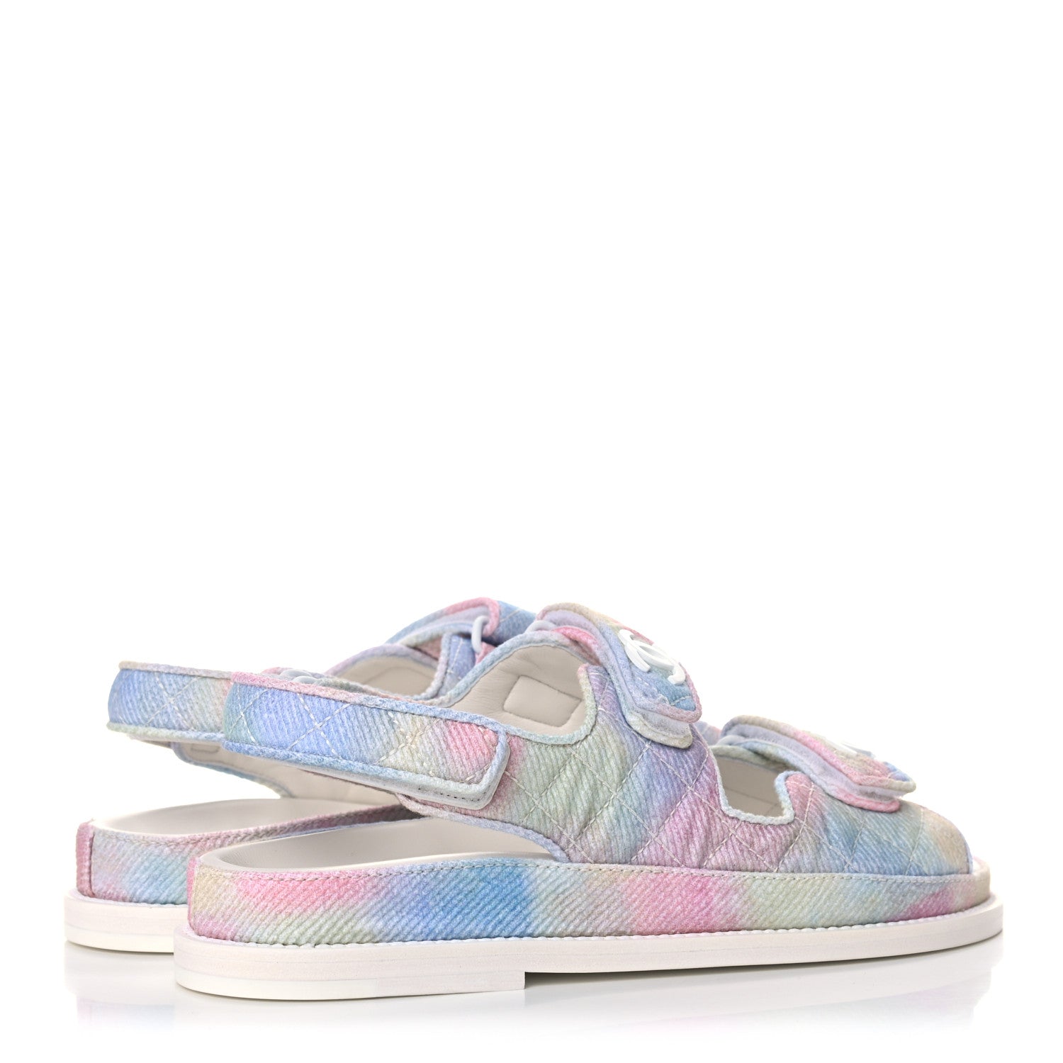 Chanel Printed Fabric Quilted Dad Sandals 38 Green Pink Blue 4 of 9