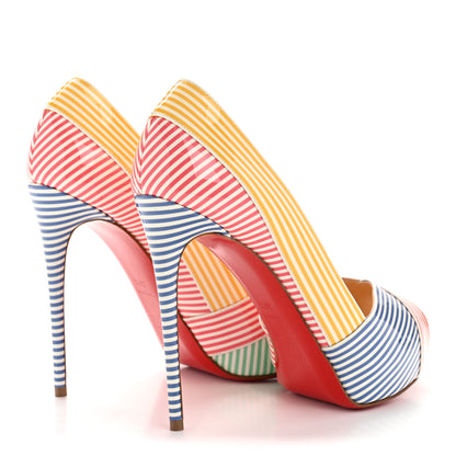 Christian Louboutin Patent Stripes Marine Alta 120 Pumps 36.5 Multicolor 15 of 27