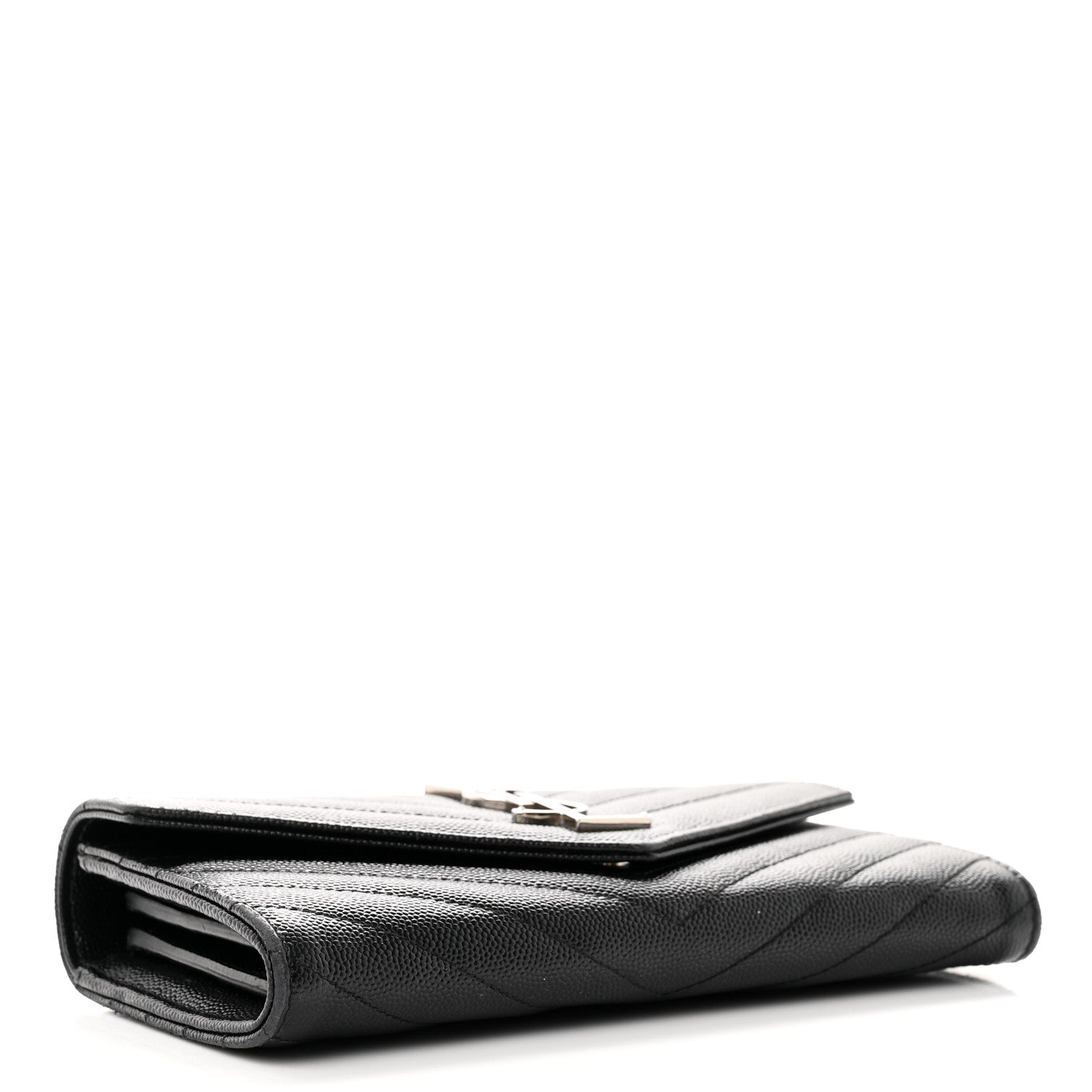 Saint Laurent Grain De Poudre Matelasse Chevron Monogram Flap Wallet Black 4 of 7