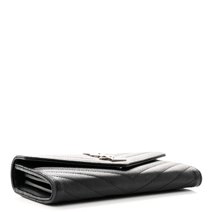 Saint Laurent Grain De Poudre Matelasse Chevron Monogram Flap Wallet Black 4 of 7