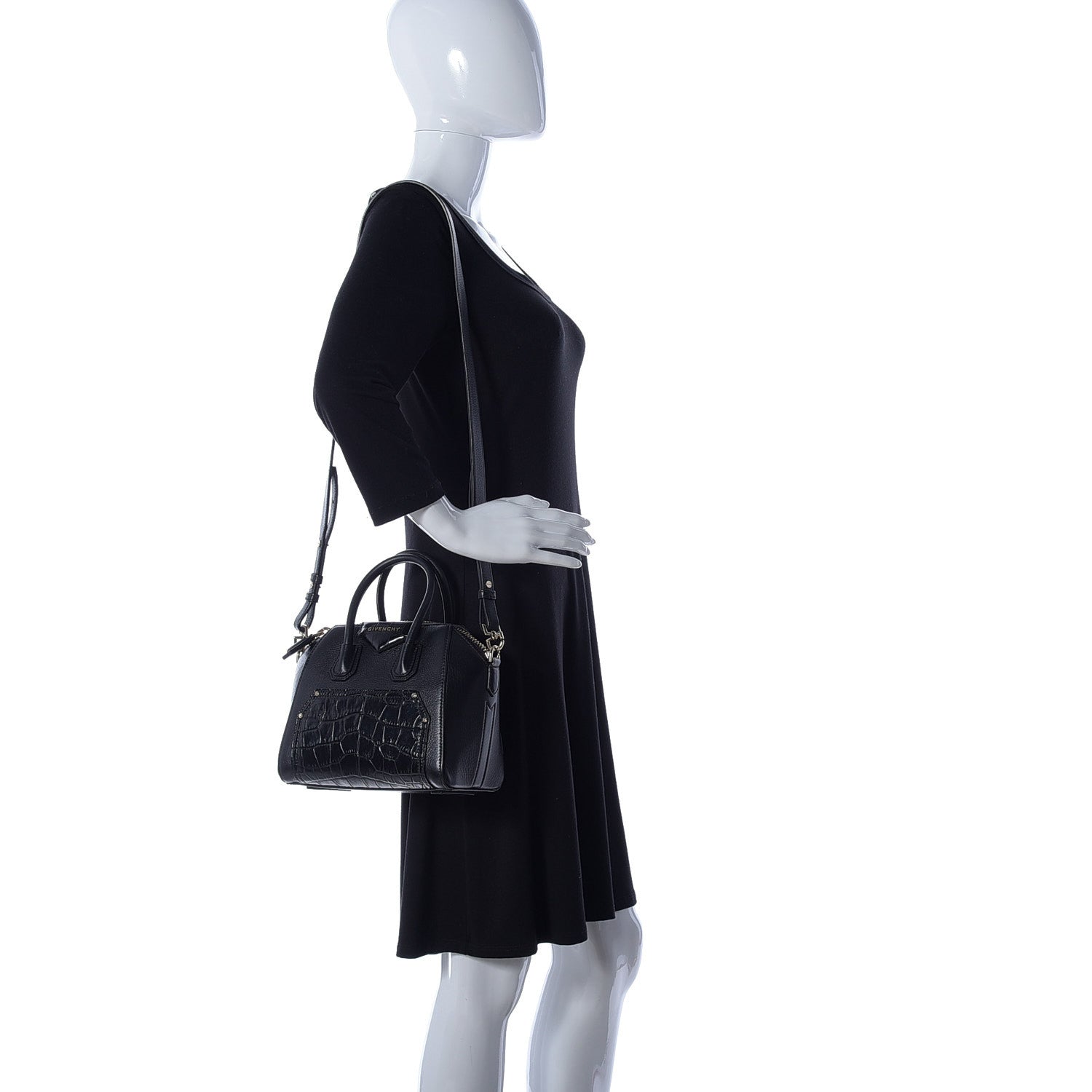 Givenchy Calfskin Crocodile Embossed Mini Antigona Black 3 of 20