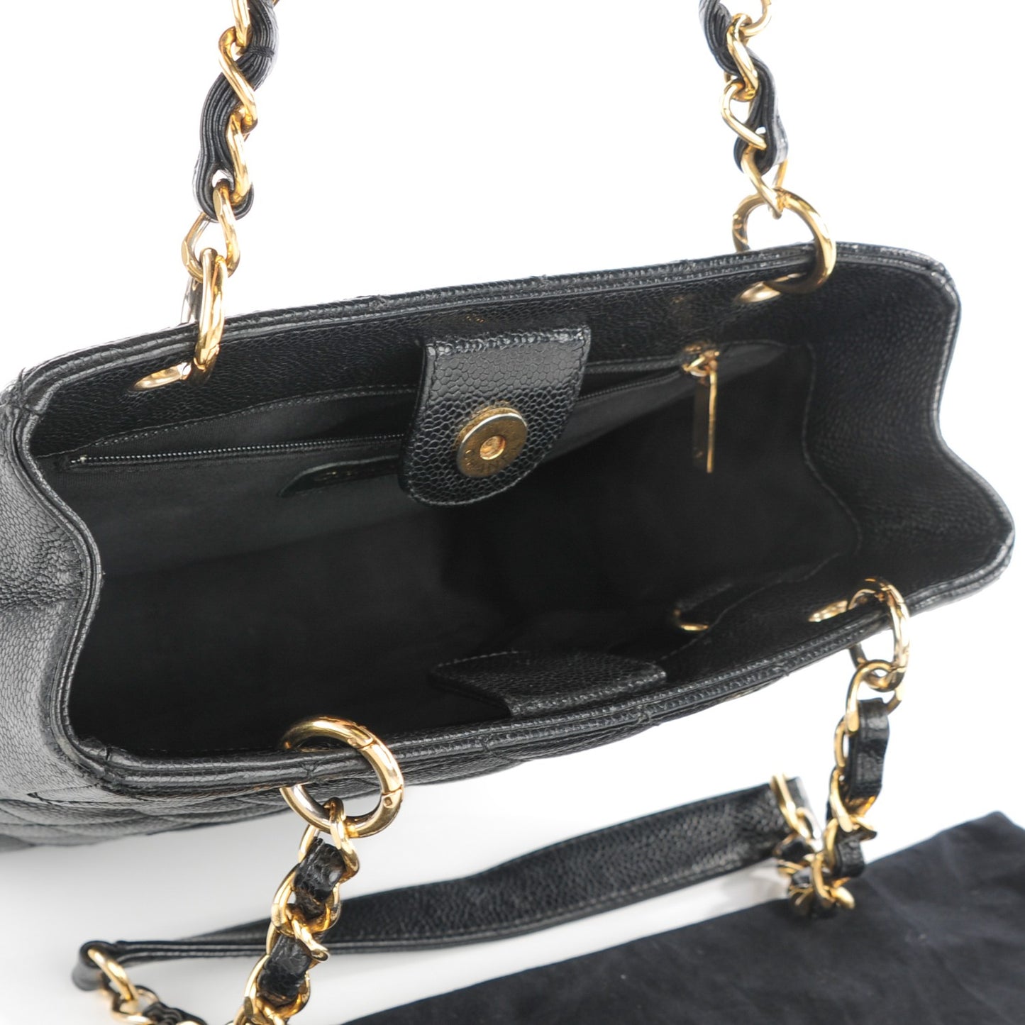 Caviar Quilted Petit Shopping Tote PST Black