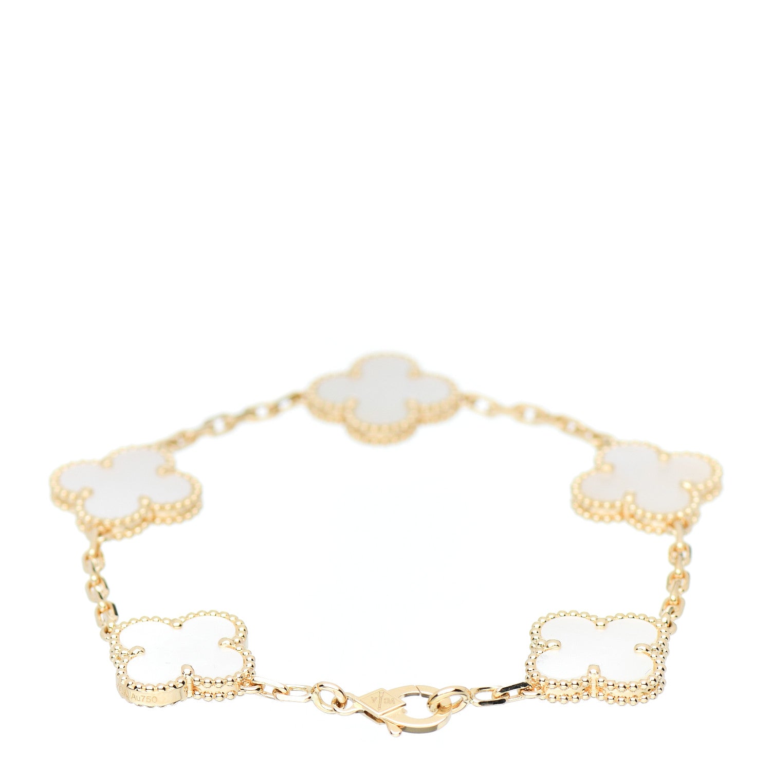 Van Cleef & Arpels 18K Yellow Gold Mother of Pearl 5 Motifs Vintage Alhambra Bracelet 3 of 5