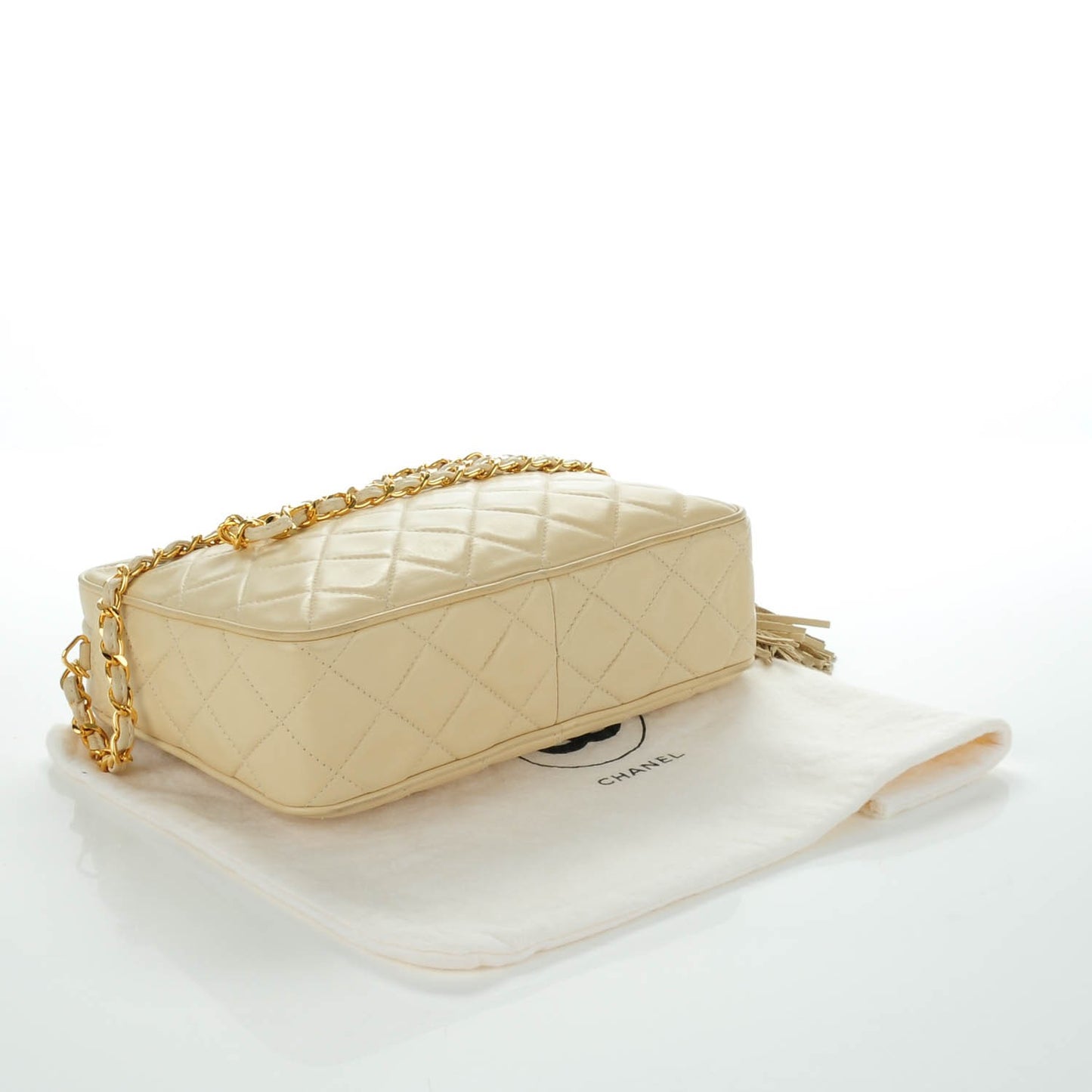 Lambskin Quilted Camera Case Beige Clair